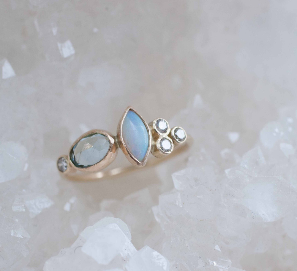 Heirloom Opal, Aquamarine, + Diamond Ring for Charlotte