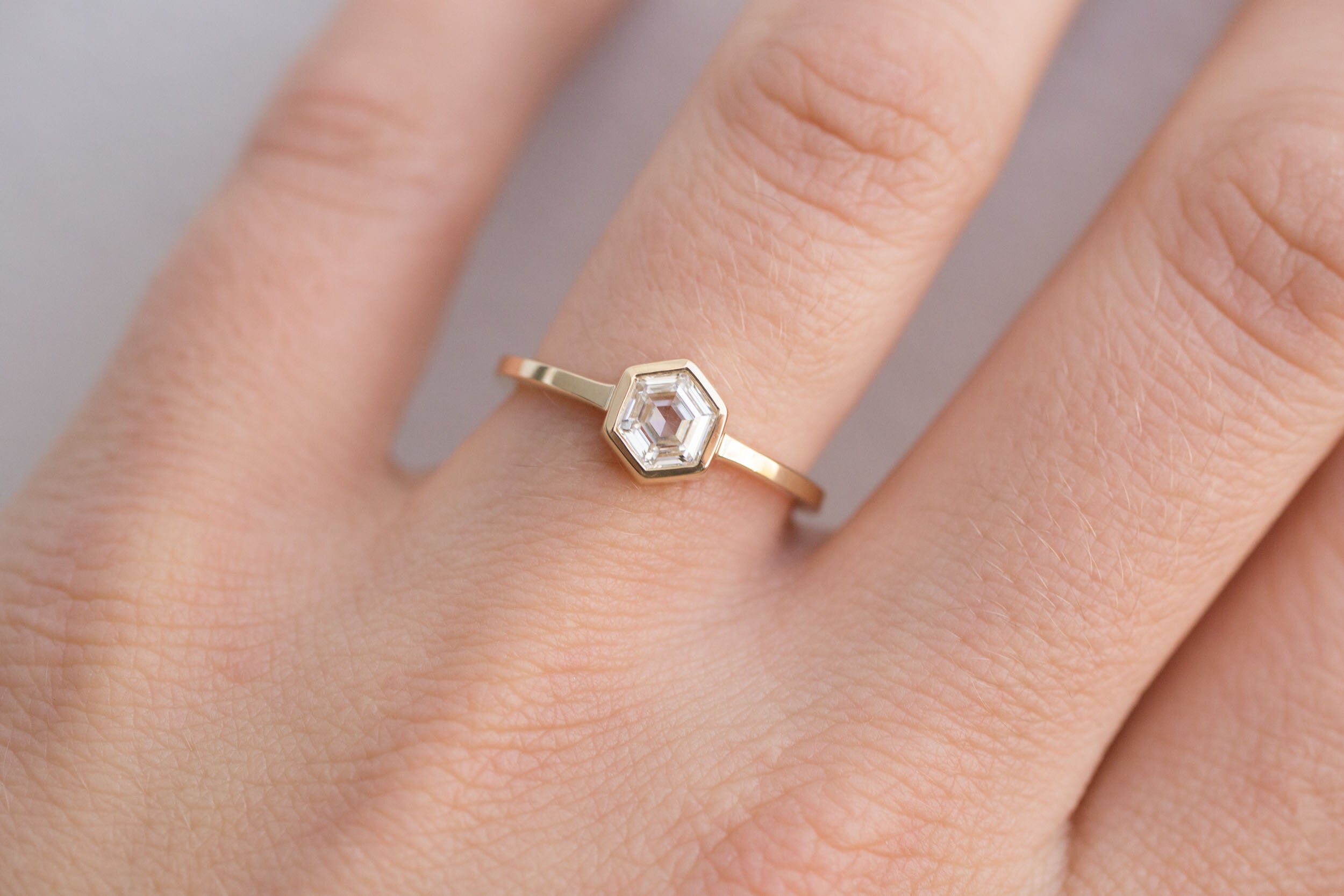 Avens Ring | Hexagon Step Cut Diamond Solitaire | 14k Recycled Gold | One of a Kind