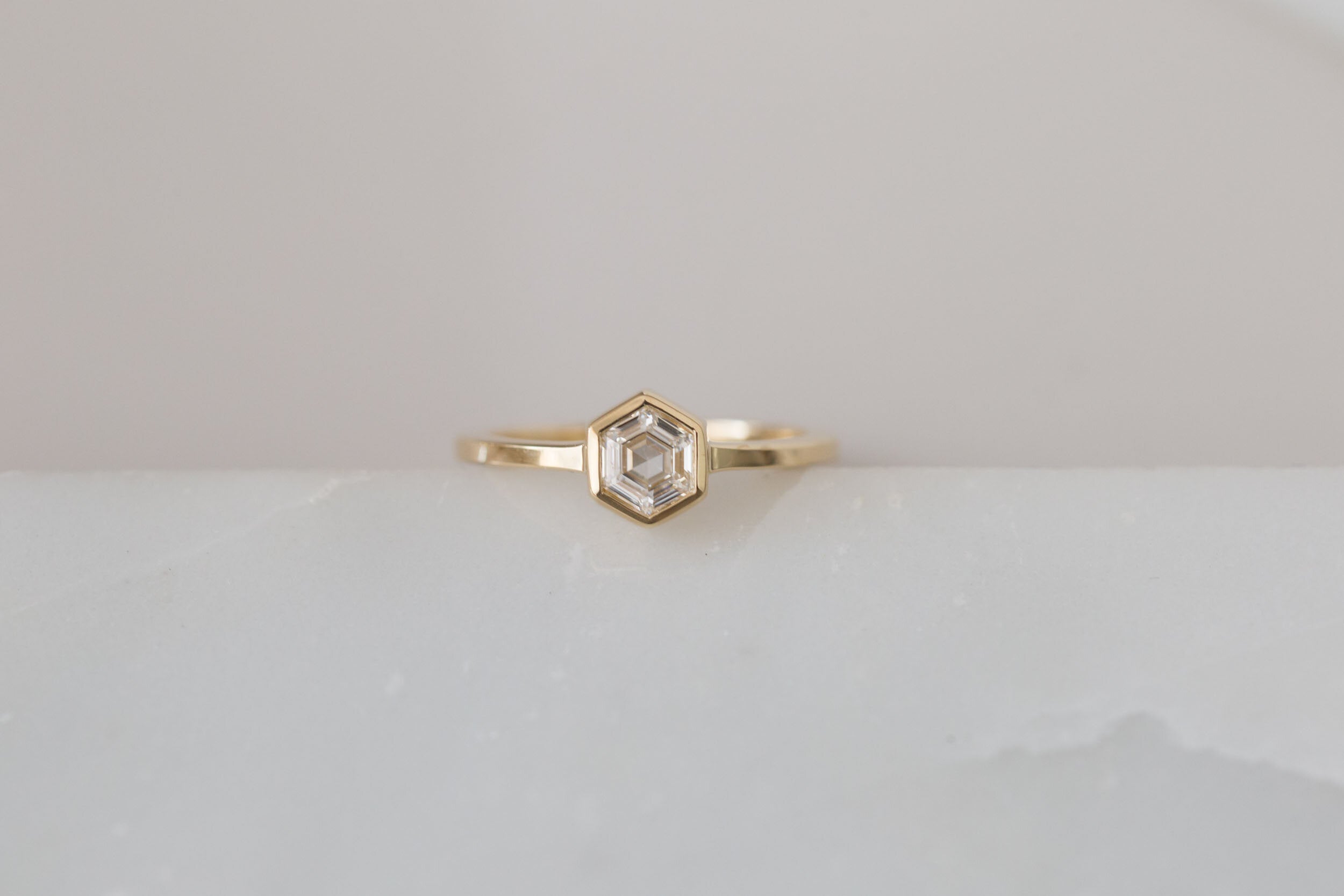 Avens Ring | Hexagon Step Cut Diamond Solitaire | 14k Recycled Gold | One of a Kind