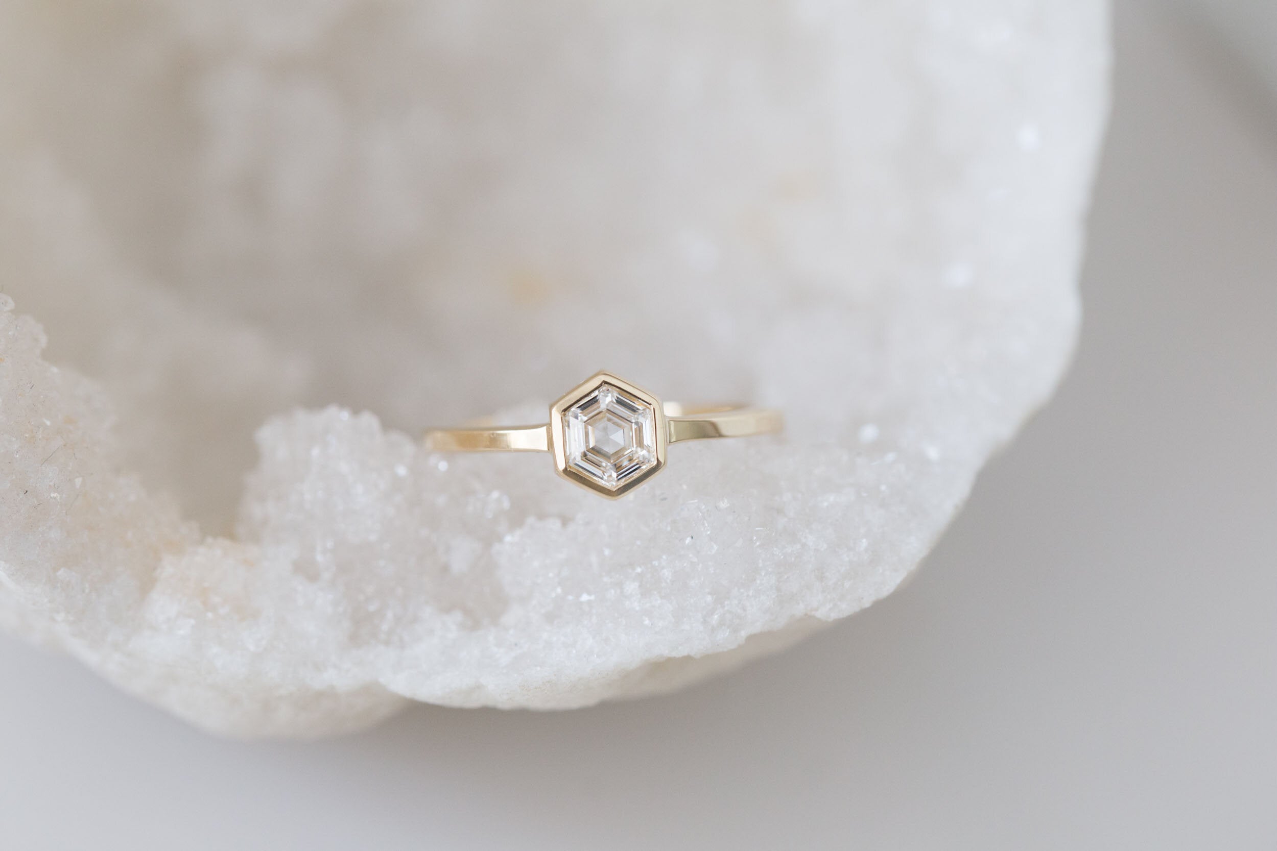 Avens Ring | Hexagon Step Cut Diamond Solitaire | 14k Recycled Gold | One of a Kind