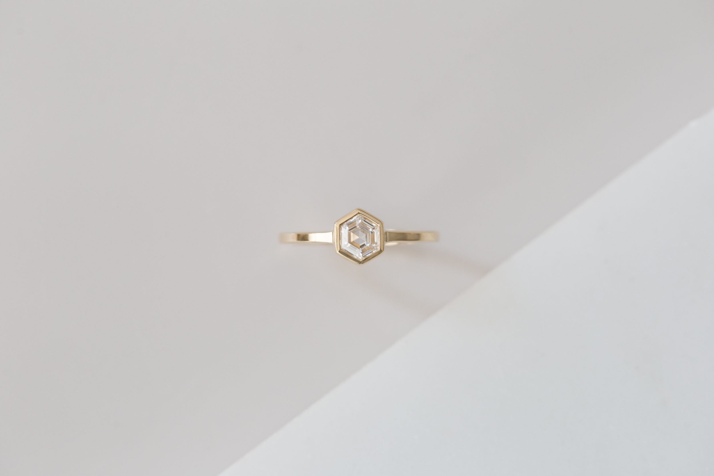 Avens Ring | Hexagon Step Cut Diamond Solitaire | 14k Recycled Gold | One of a Kind