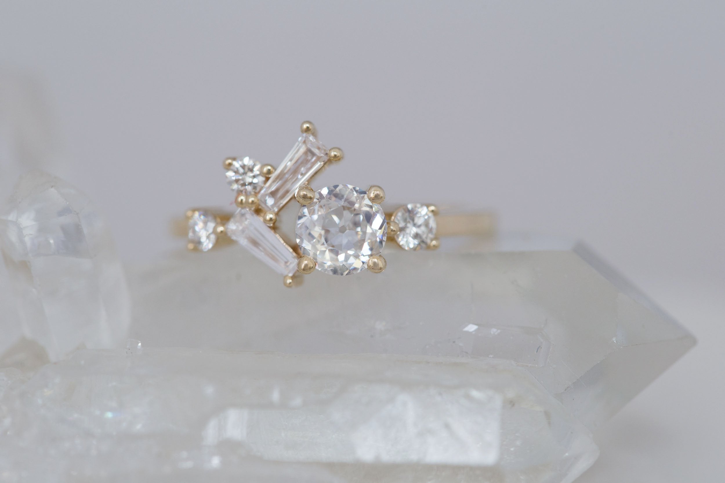 Rowan Ring | Old European Cut Diamond + Diamond Cluster Engagement Ring 0.53 ct | 14k Recycled Gold | One of a Kind