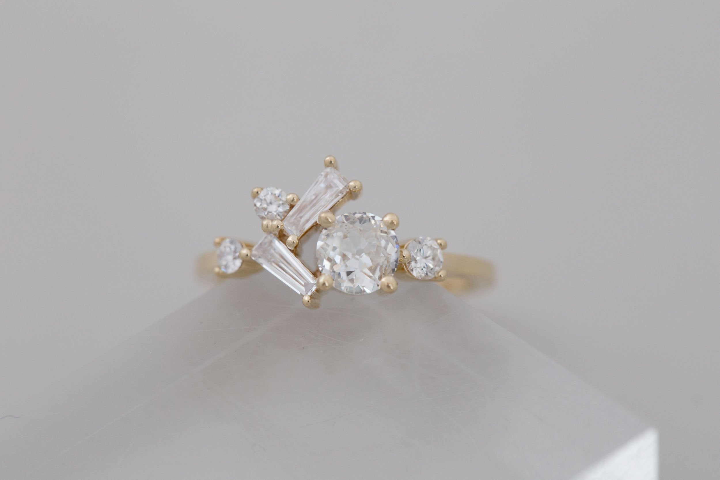 Rowan Ring | Old European Cut Diamond + Diamond Cluster Engagement Ring 0.53 ct | 14k Recycled Gold | One of a Kind