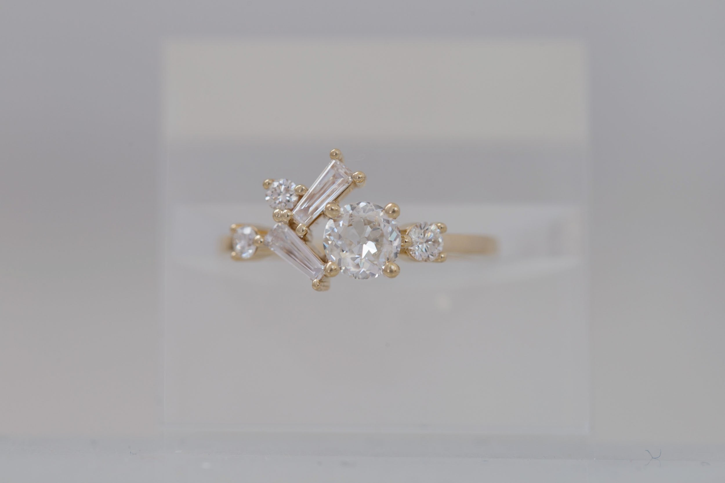 Rowan Ring | Old European Cut Diamond + Diamond Cluster Engagement Ring 0.53 ct | 14k Recycled Gold | One of a Kind