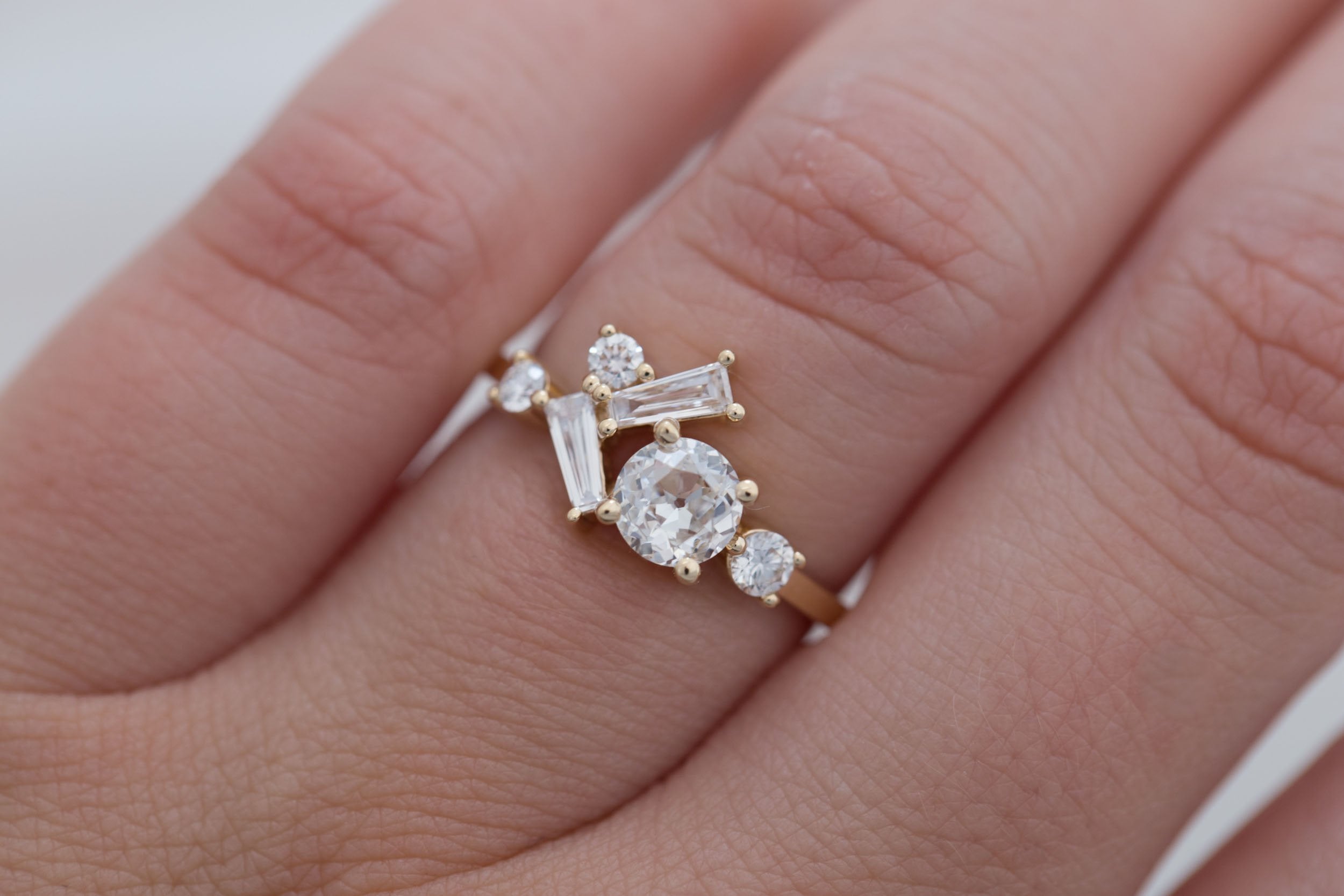 Rowan Ring | Old European Cut Diamond + Diamond Cluster Engagement Ring 0.53 ct | 14k Recycled Gold | One of a Kind