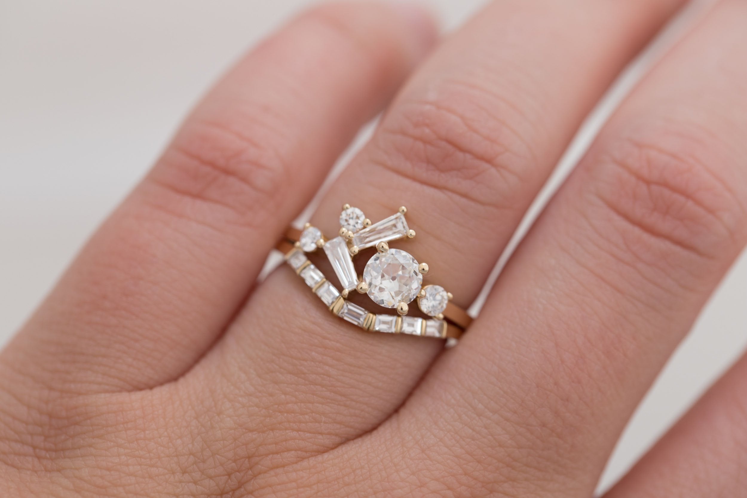 Rowan Ring | Old European Cut Diamond + Diamond Cluster Engagement Ring 0.53 ct | 14k Recycled Gold | One of a Kind