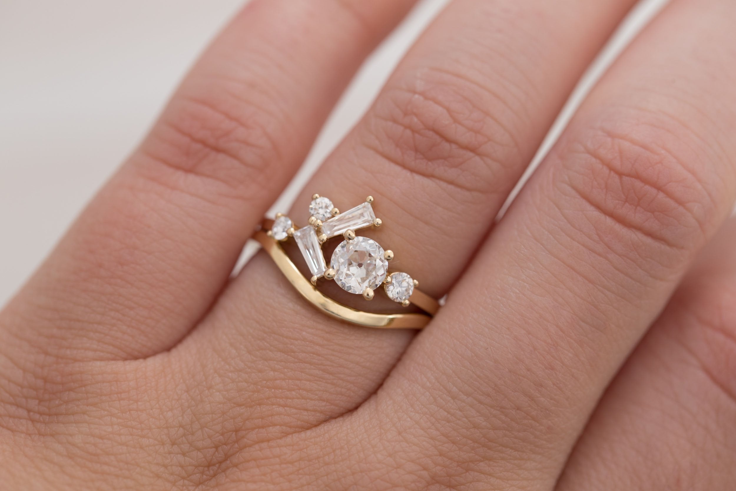 Rowan Ring | Old European Cut Diamond + Diamond Cluster Engagement Ring 0.53 ct | 14k Recycled Gold | One of a Kind