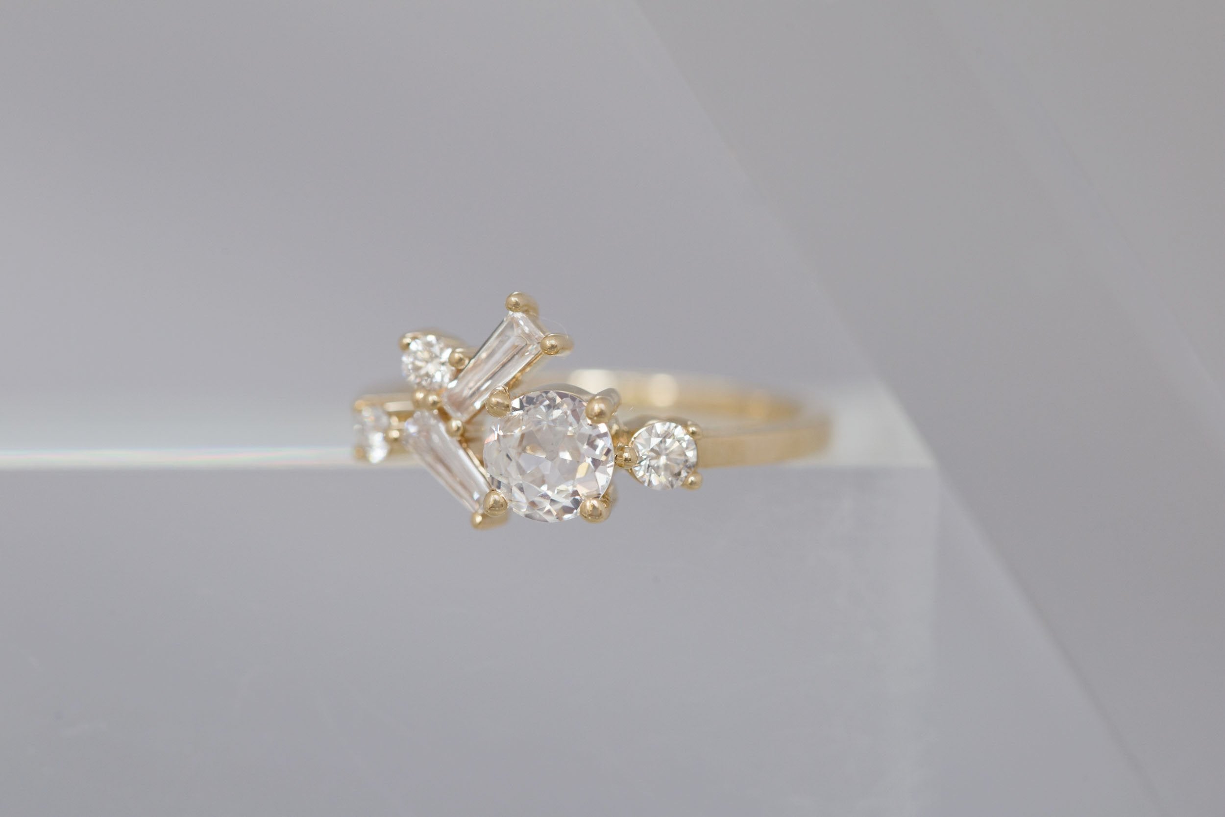 Rowan Ring | Old European Cut Diamond + Diamond Cluster Engagement Ring 0.53 ct | 14k Recycled Gold | One of a Kind