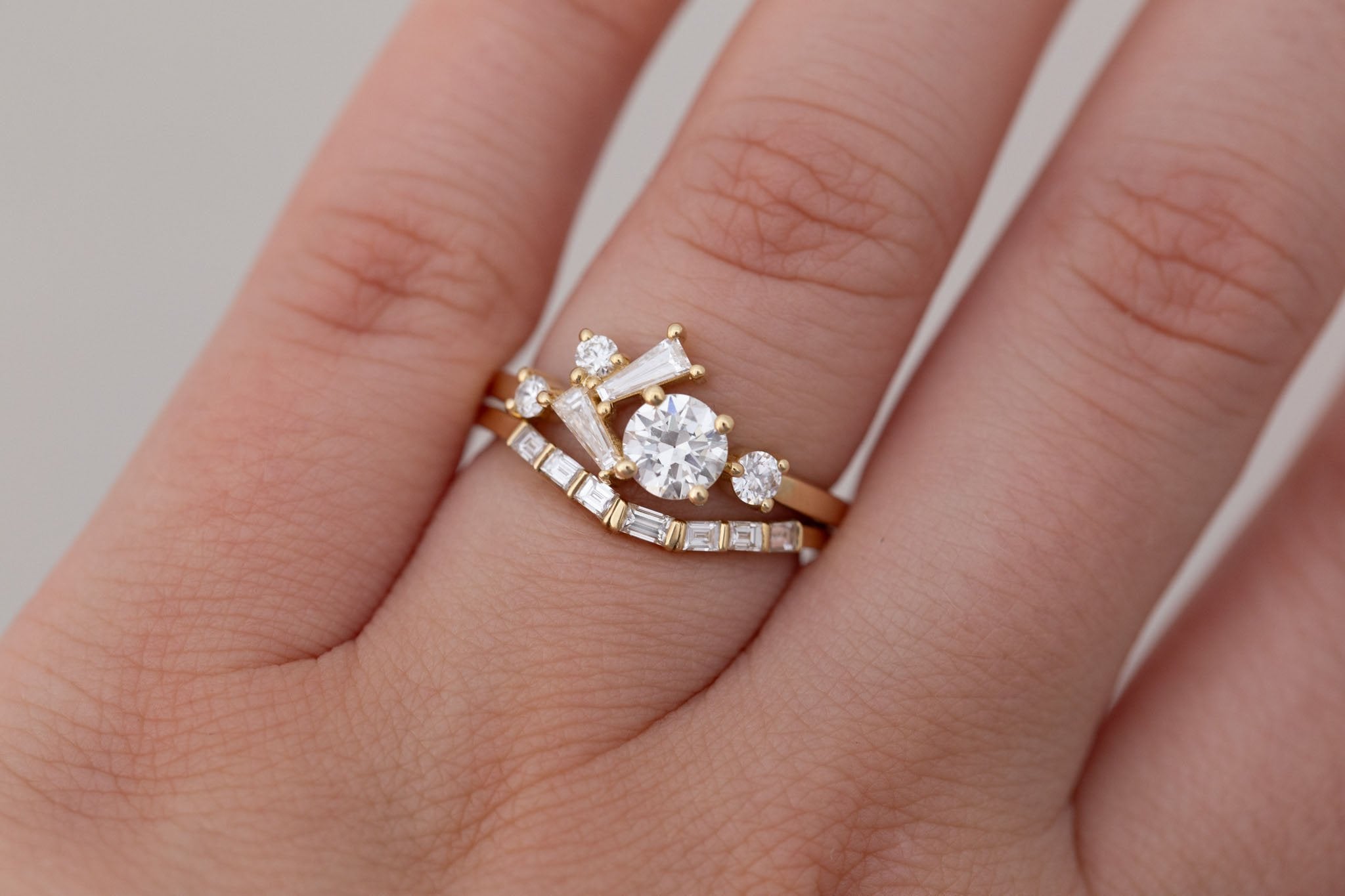 Rowan Ring | Transitional Cut Diamond + Diamond Cluster Engagement Ring 0.55 ct | 14k Recycled Gold | One of a Kind