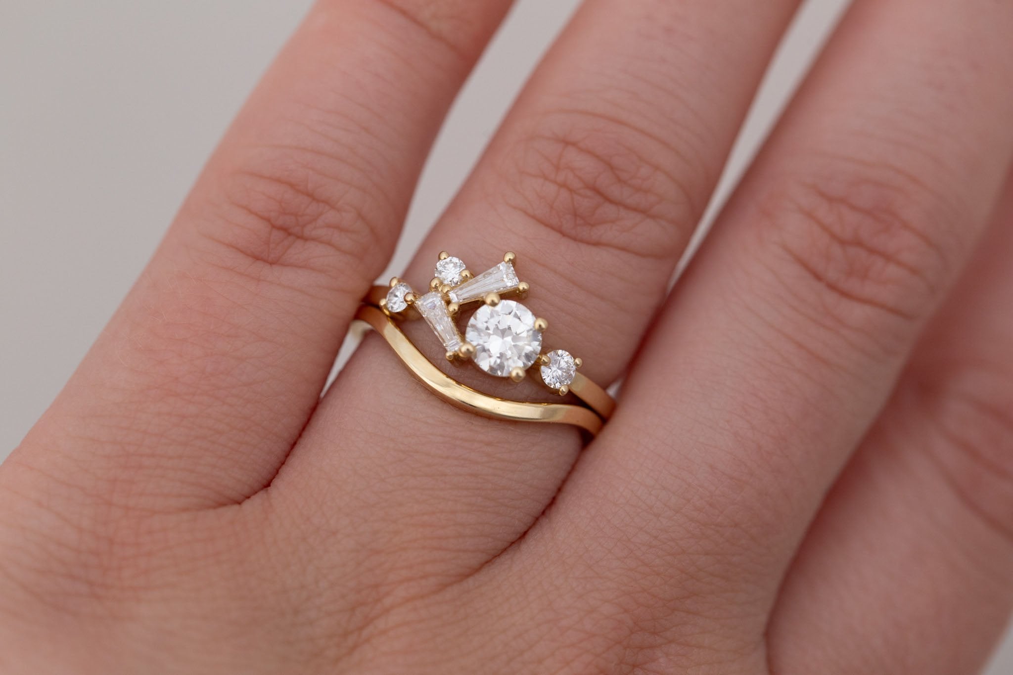 Rowan Ring | Transitional Cut Diamond + Diamond Cluster Engagement Ring 0.55 ct | 14k Recycled Gold | One of a Kind