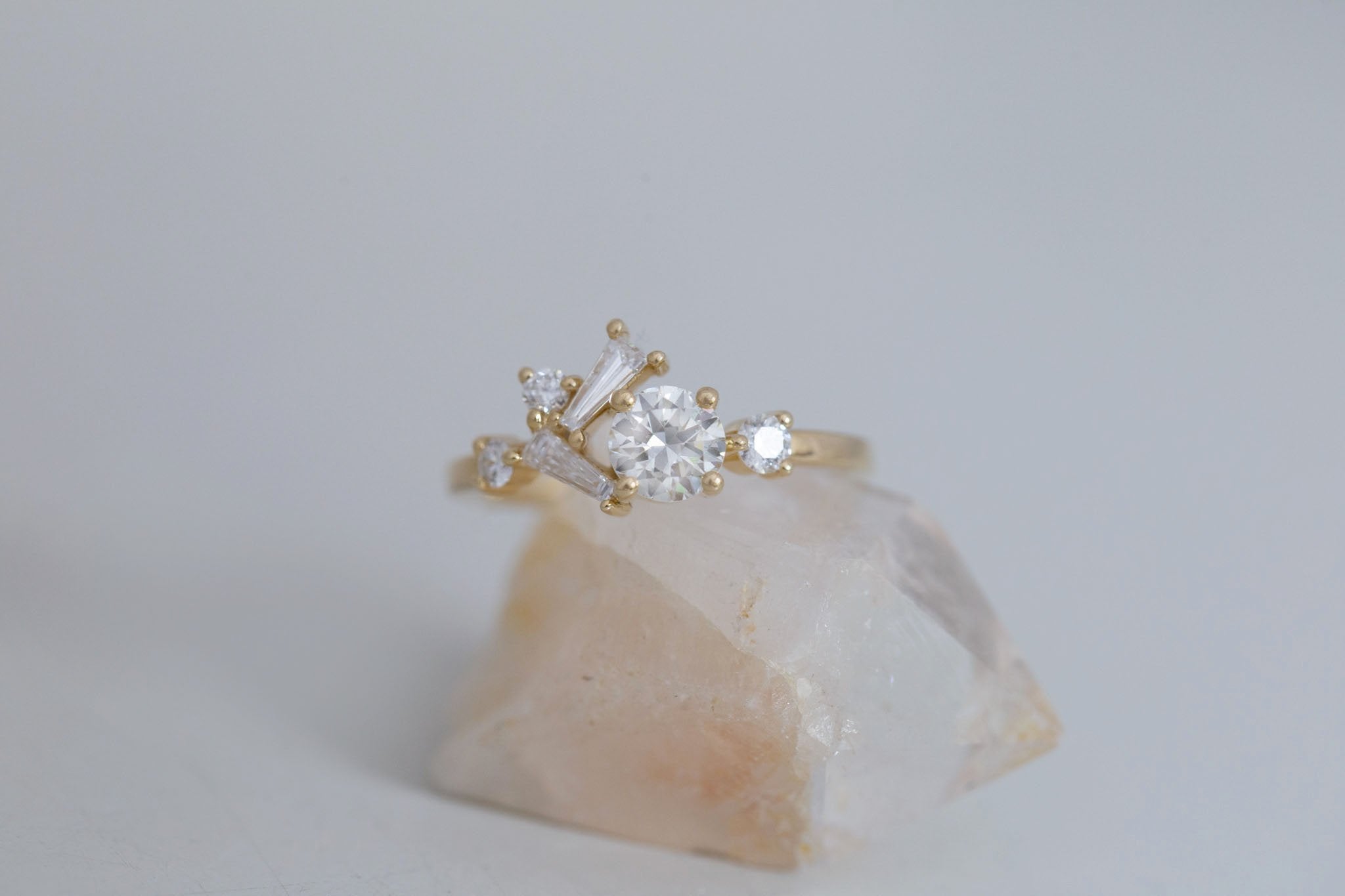 Rowan Ring | Transitional Cut Diamond + Diamond Cluster Engagement Ring 0.55 ct | 14k Recycled Gold | One of a Kind