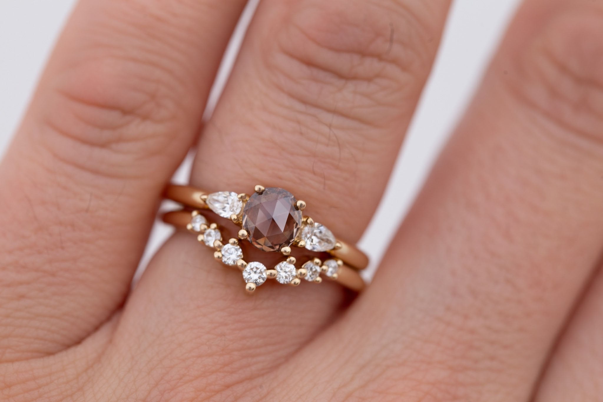 Iris Ring | Champagne Diamond + Pear Diamond Accent Engagement Ring 0.59 ct | 14k Recycled Gold | One of a Kind