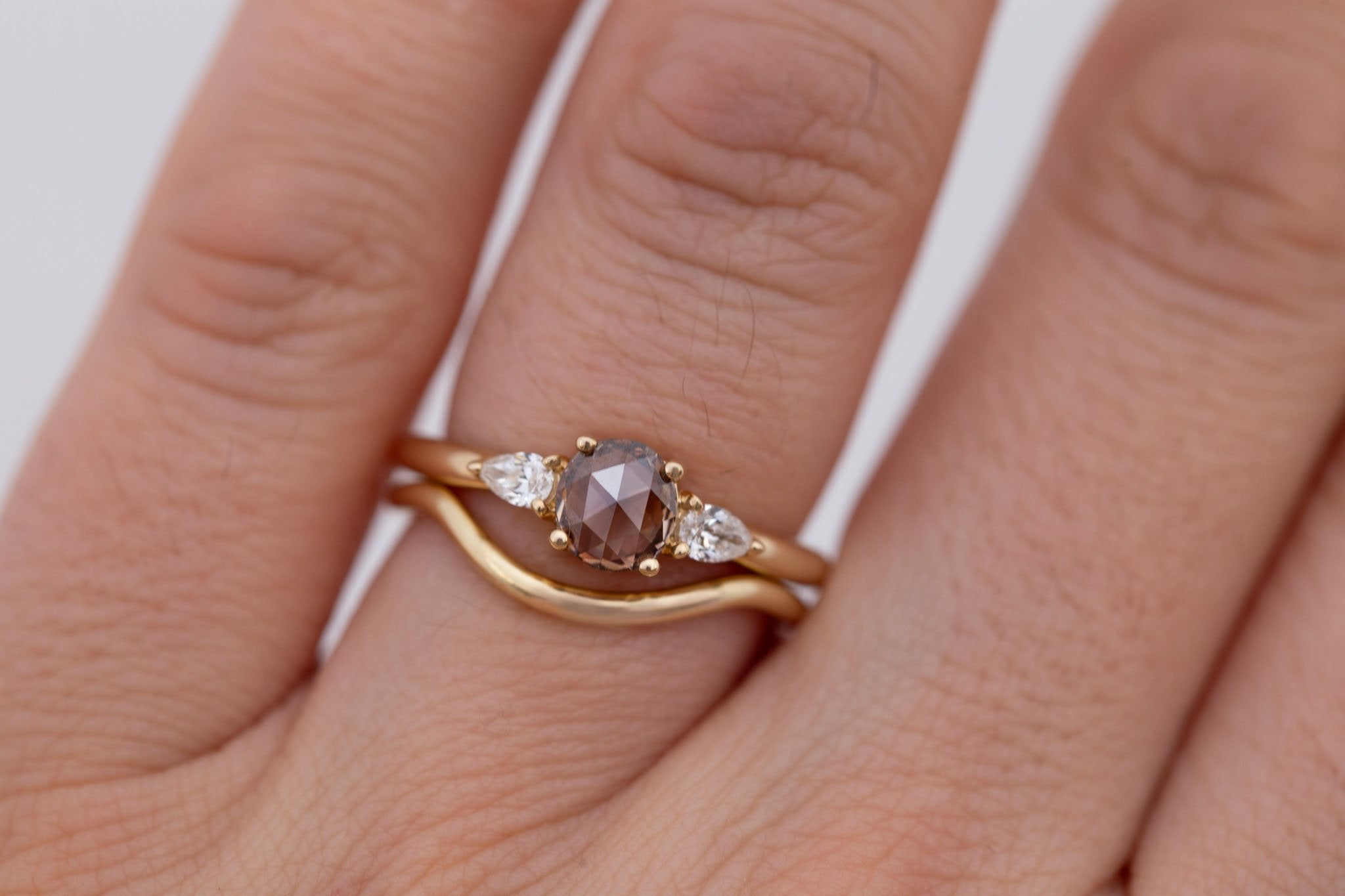 Iris Ring | Champagne Diamond + Pear Diamond Accent Engagement Ring 0.59 ct | 14k Recycled Gold | One of a Kind