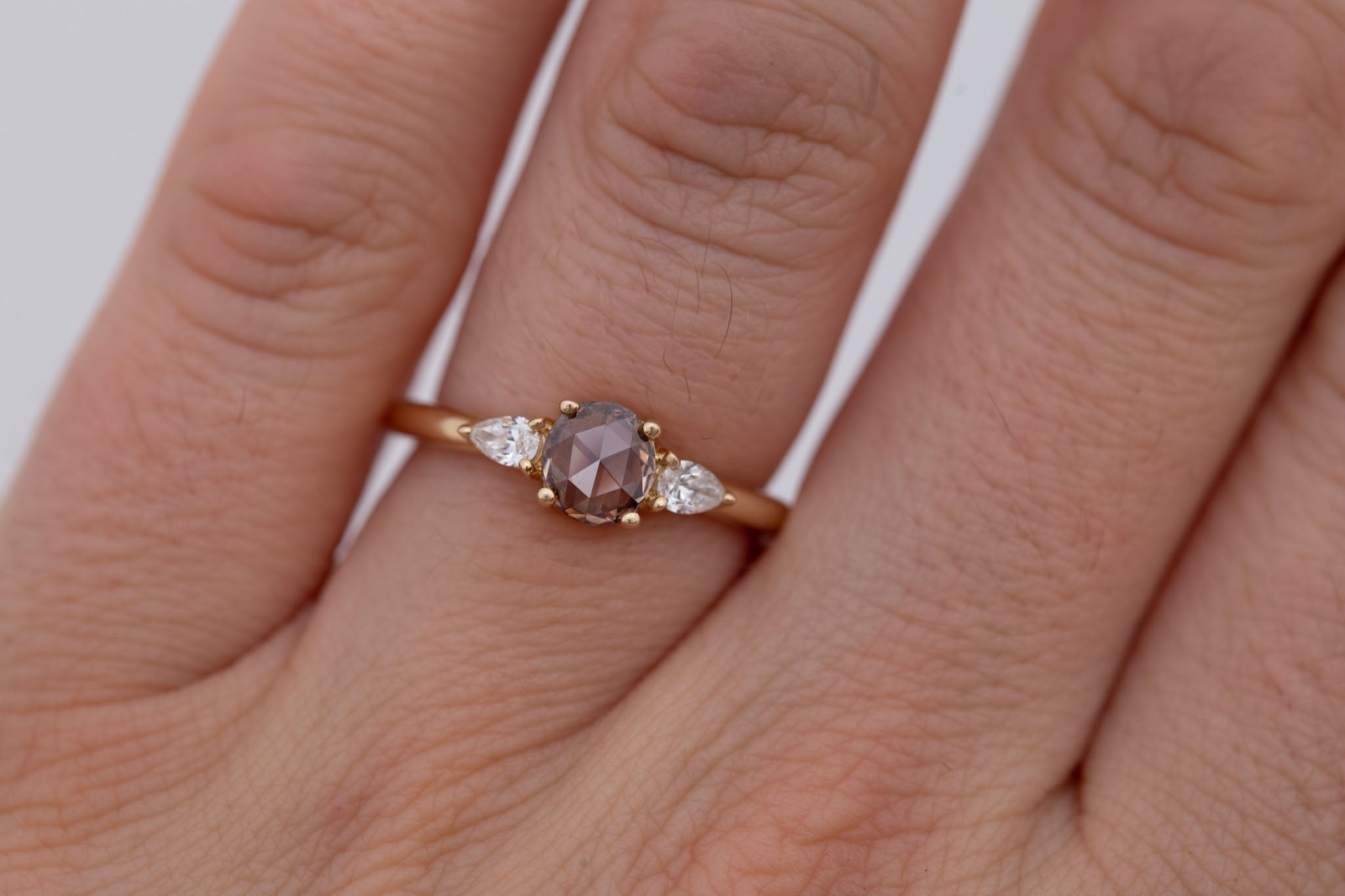 Iris Ring | Champagne Diamond + Pear Diamond Accent Engagement Ring 0.59 ct | 14k Recycled Gold | One of a Kind