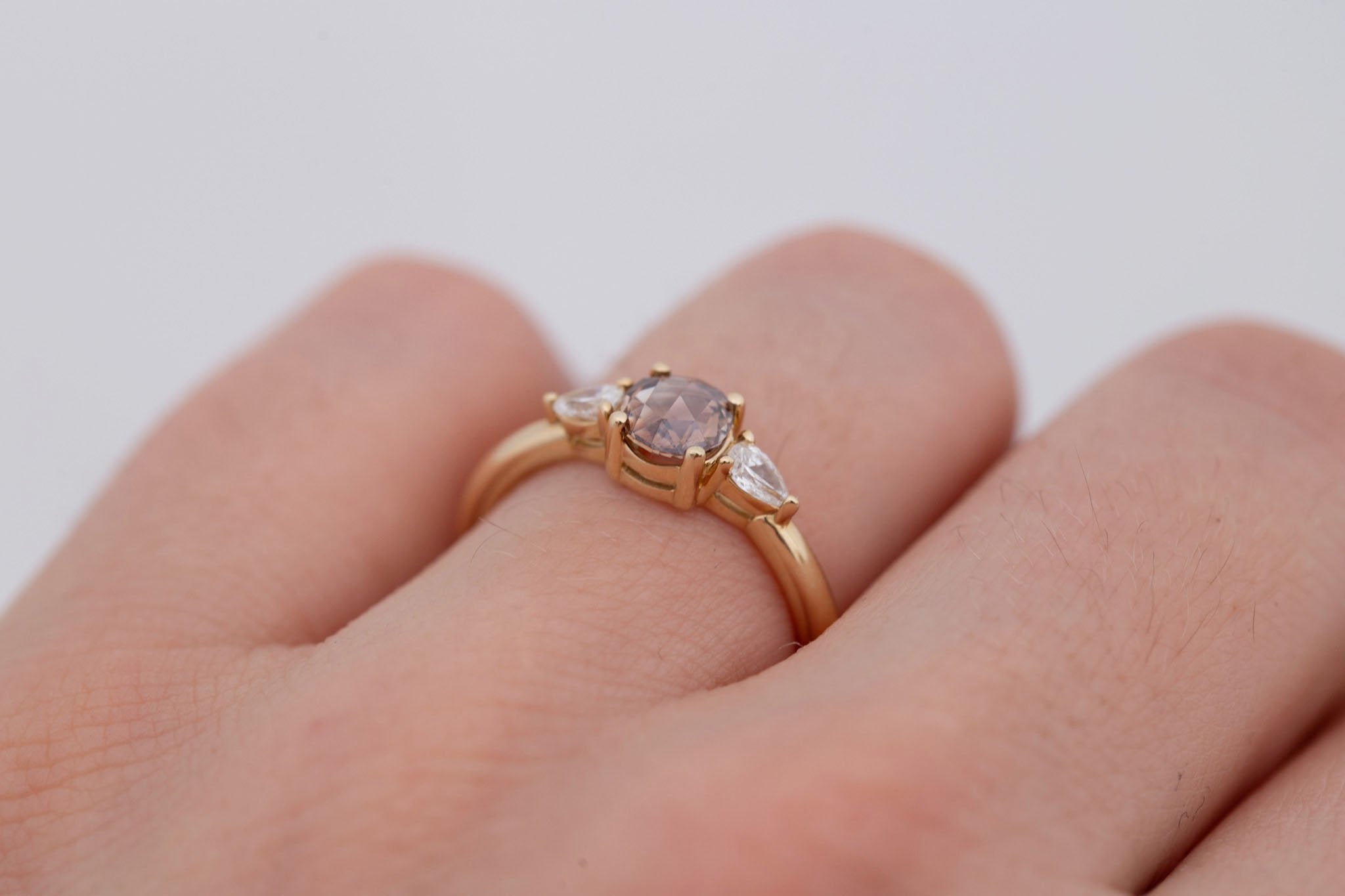 Iris Ring | Champagne Diamond + Pear Diamond Accent Engagement Ring 0.59 ct | 14k Recycled Gold | One of a Kind