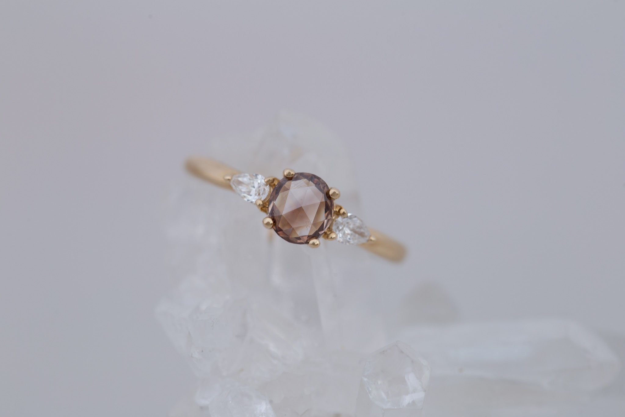Iris Ring | Champagne Diamond + Pear Diamond Accent Engagement Ring 0.59 ct | 14k Recycled Gold | One of a Kind