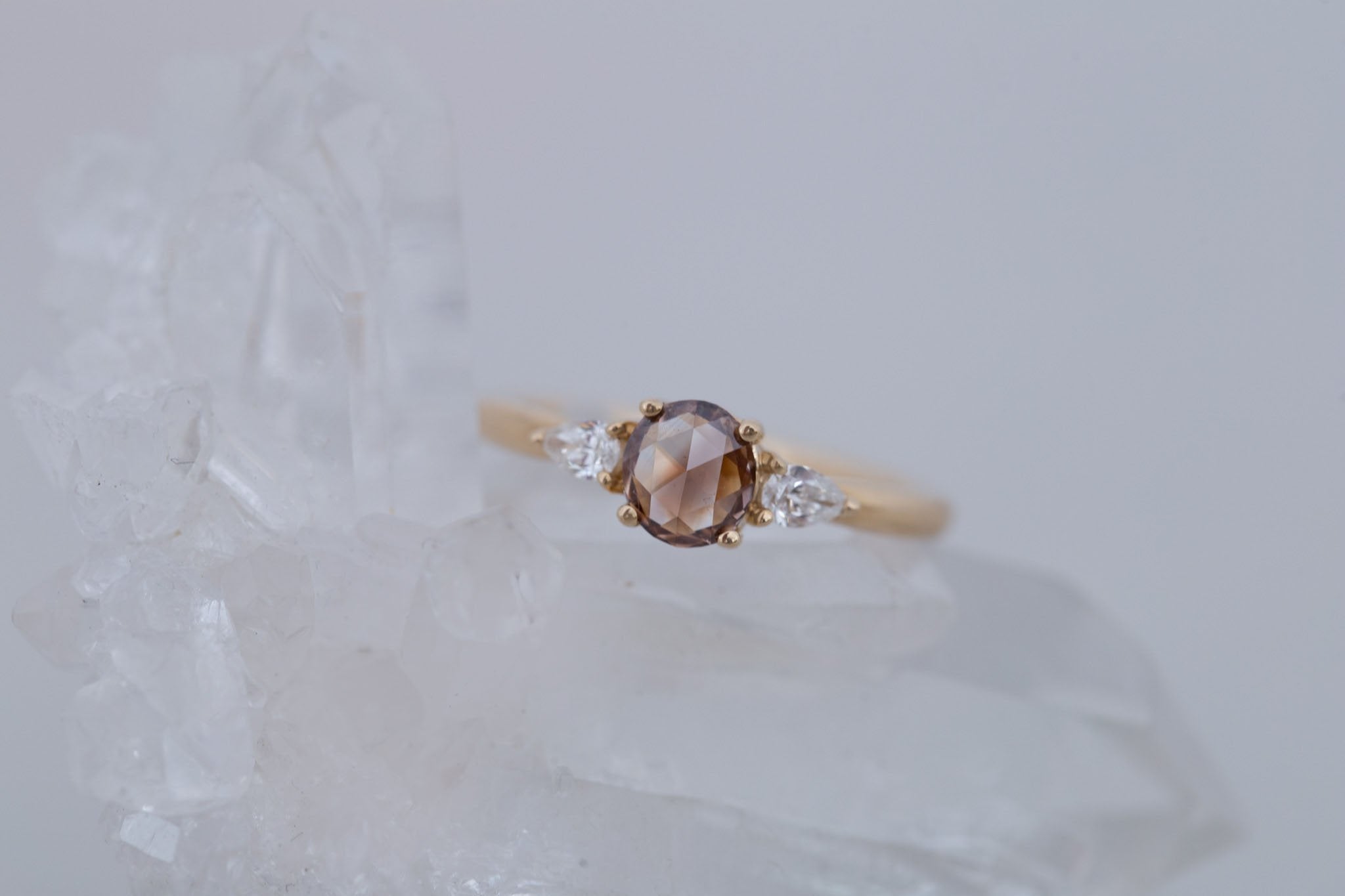 Iris Ring | Champagne Diamond + Pear Diamond Accent Engagement Ring 0.59 ct | 14k Recycled Gold | One of a Kind