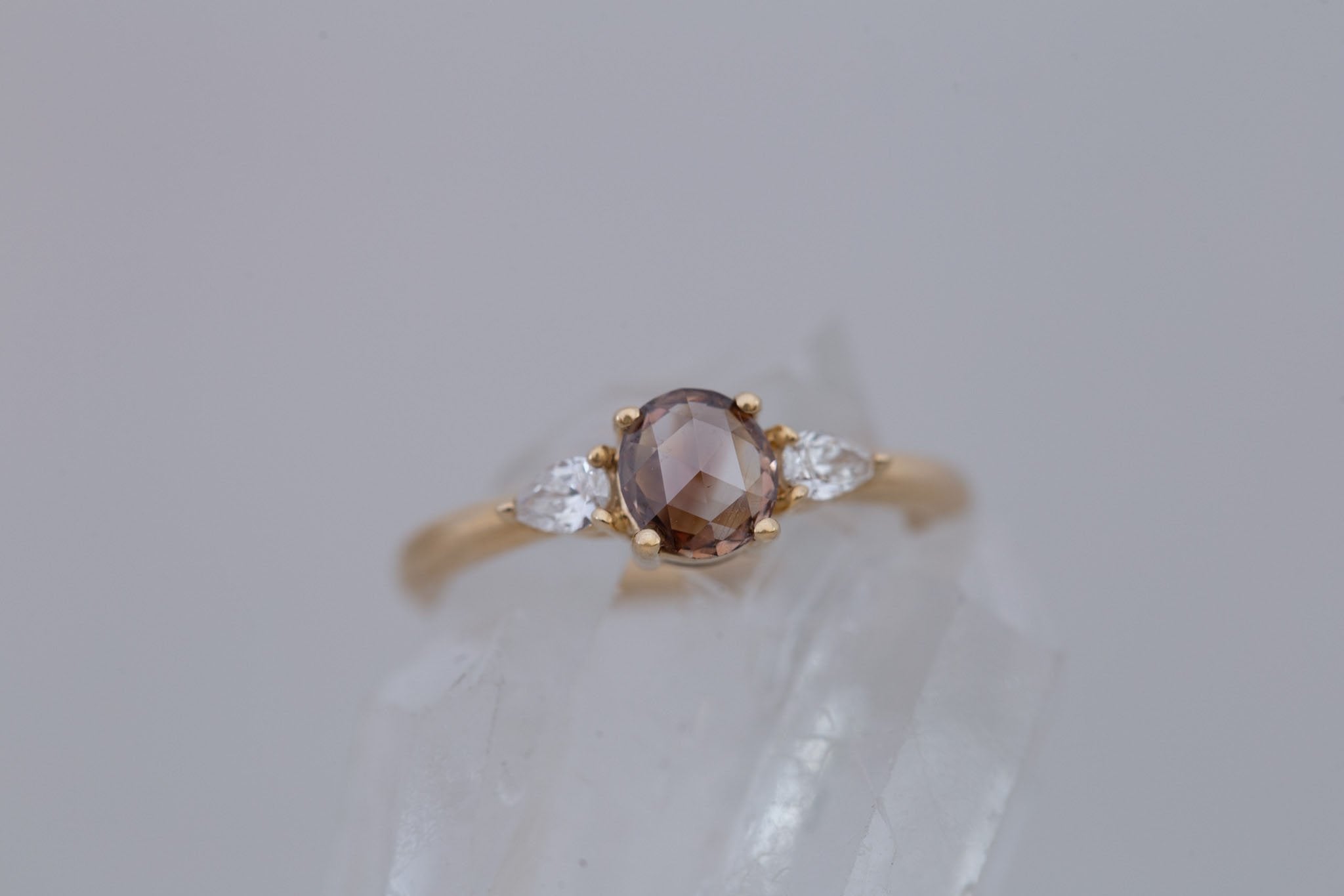 Iris Ring | Champagne Diamond + Pear Diamond Accent Engagement Ring 0.59 ct | 14k Recycled Gold | One of a Kind
