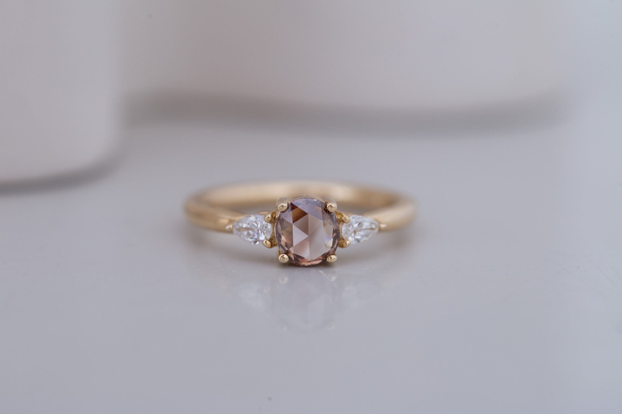 Iris Ring | Champagne Diamond + Pear Diamond Accent Engagement Ring 0.59 ct | 14k Recycled Gold | One of a Kind