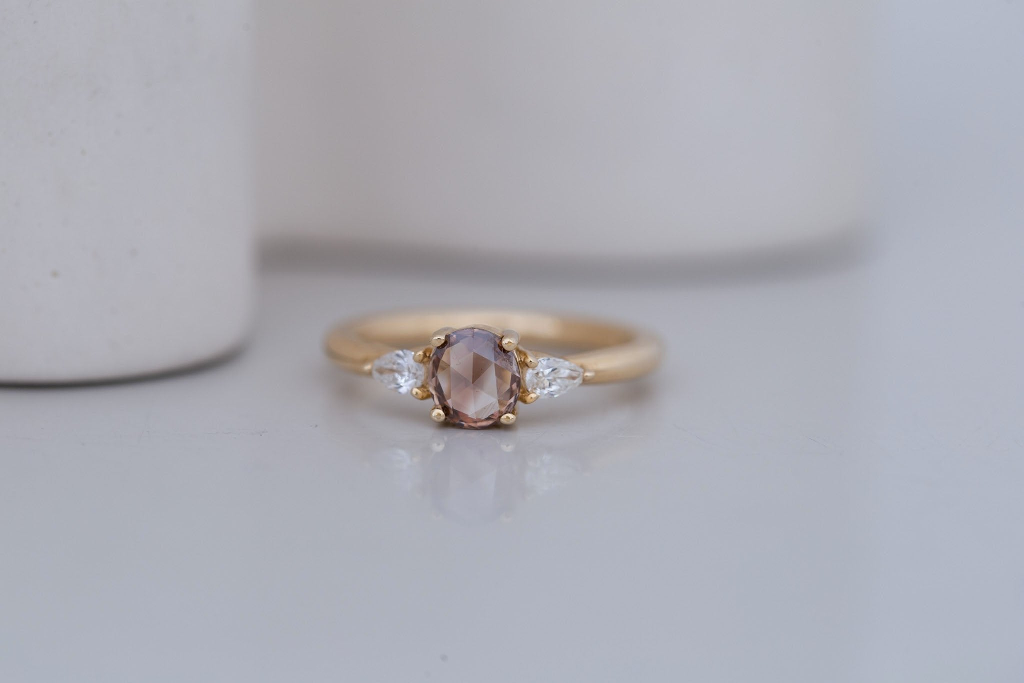 Iris Ring | Champagne Diamond + Pear Diamond Accent Engagement Ring 0.59 ct | 14k Recycled Gold | One of a Kind