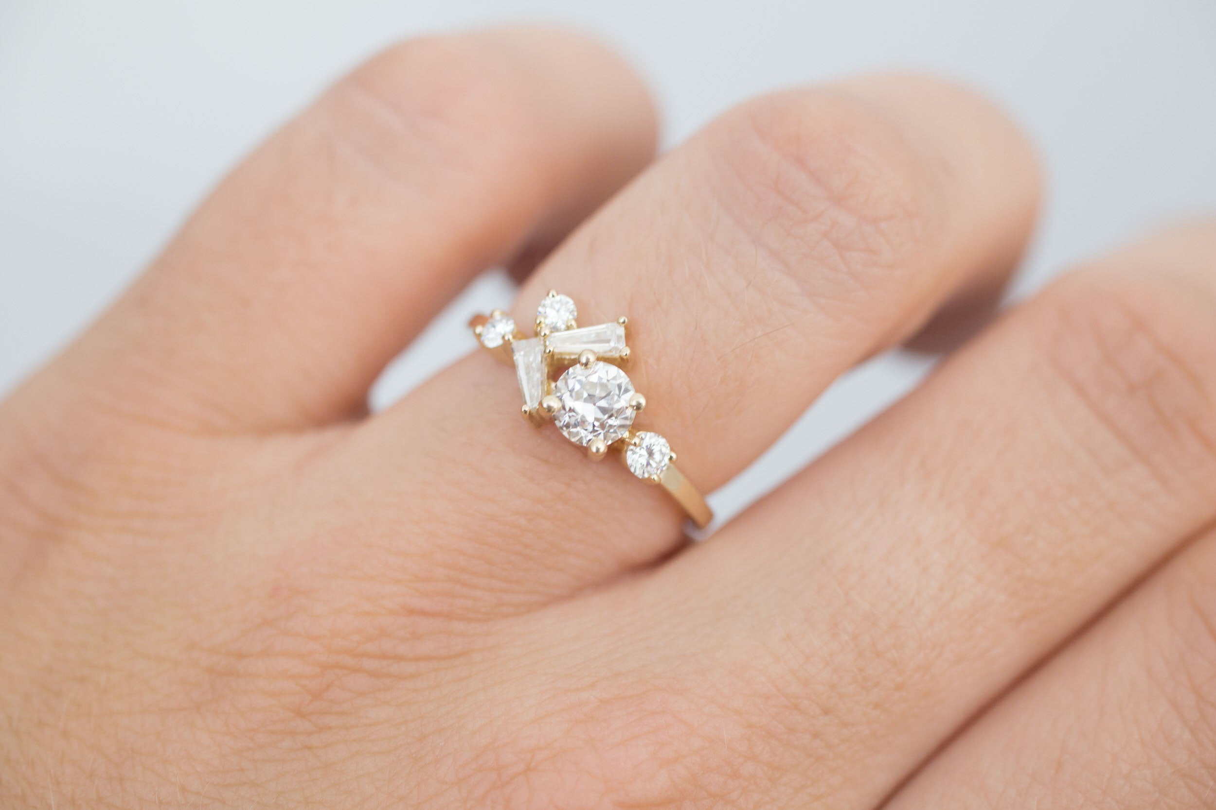 Rowan Ring | Old European Cut Diamond + Diamond Cluster Engagement Ring 0.59 ct | 14k Recycled Gold | One of a Kind