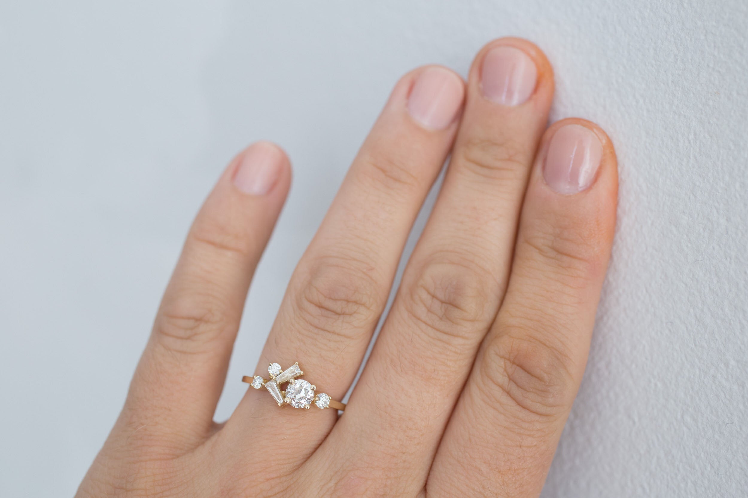 Rowan Ring | Old European Cut Diamond + Diamond Cluster Engagement Ring 0.59 ct | 14k Recycled Gold | One of a Kind