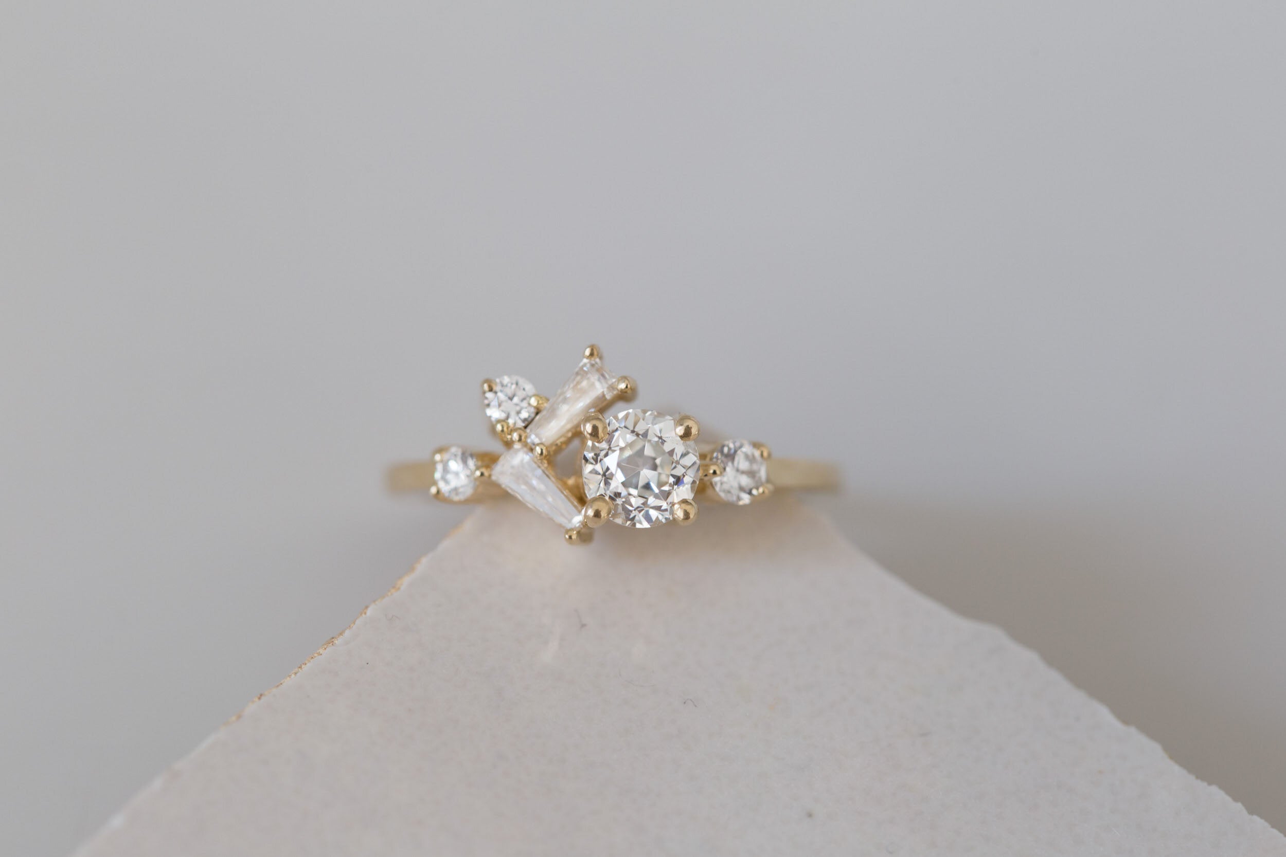 Rowan Ring | Old European Cut Diamond + Diamond Cluster Engagement Ring 0.59 ct | 14k Recycled Gold | One of a Kind