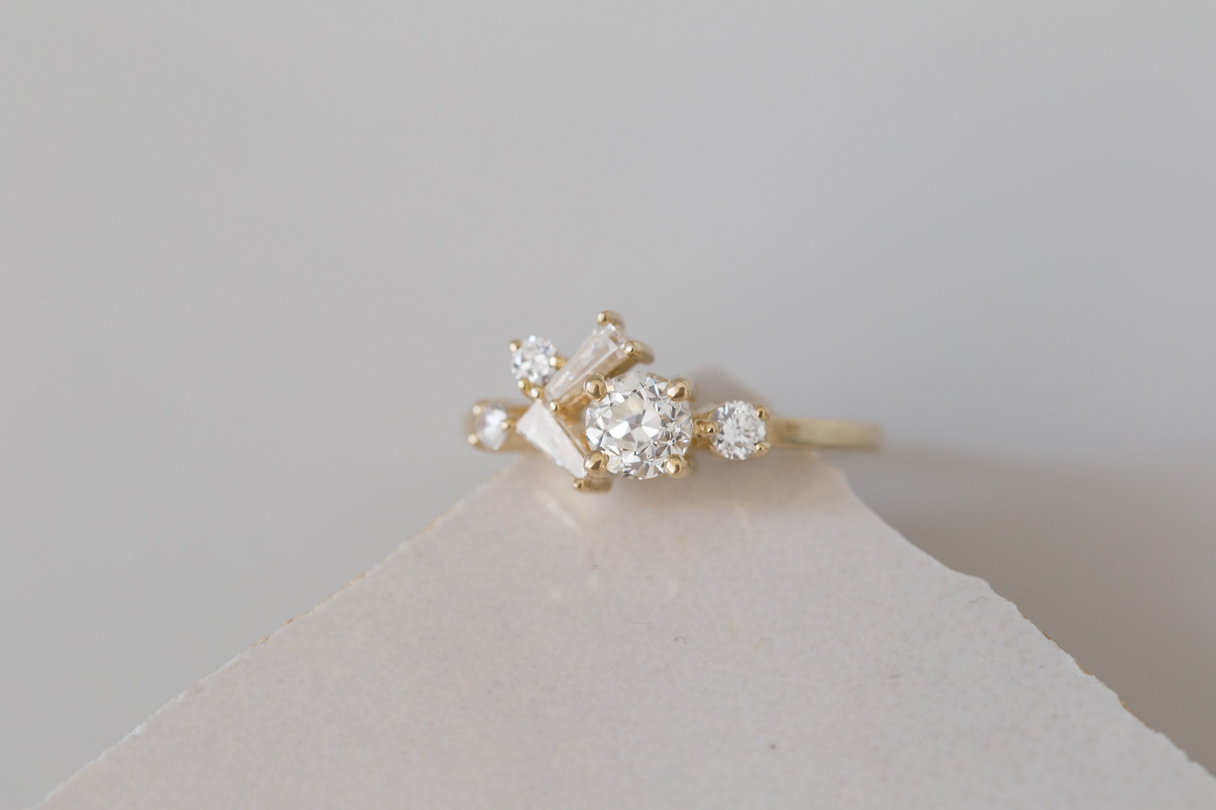 Rowan Ring | Old European Cut Diamond + Diamond Cluster Engagement Ring 0.59 ct | 14k Recycled Gold | One of a Kind