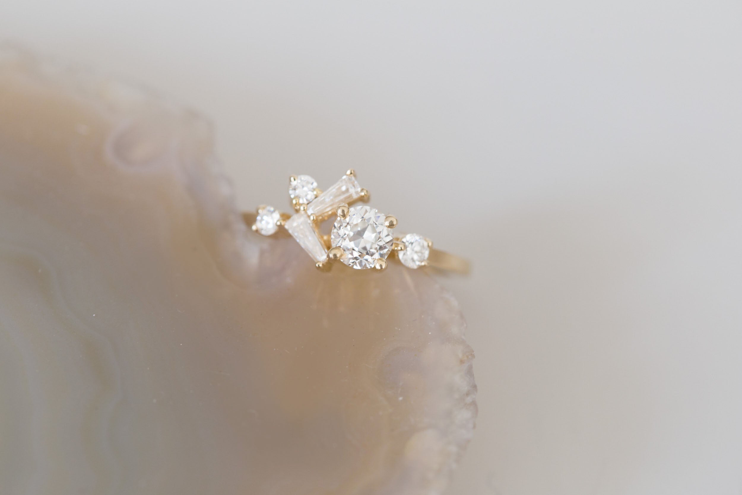 Rowan Ring | Old European Cut Diamond + Diamond Cluster Engagement Ring 0.59 ct | 14k Recycled Gold | One of a Kind