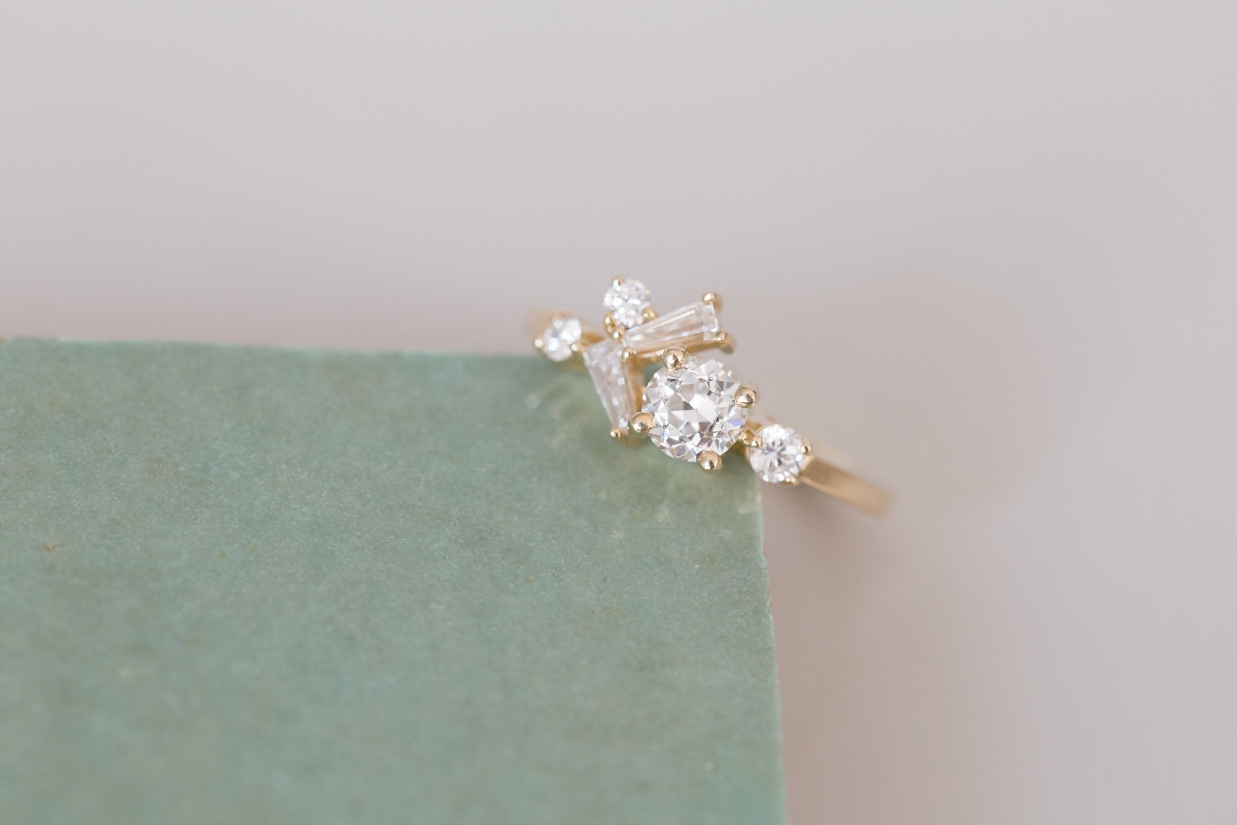 Rowan Ring | Old European Cut Diamond + Diamond Cluster Engagement Ring 0.59 ct | 14k Recycled Gold | One of a Kind