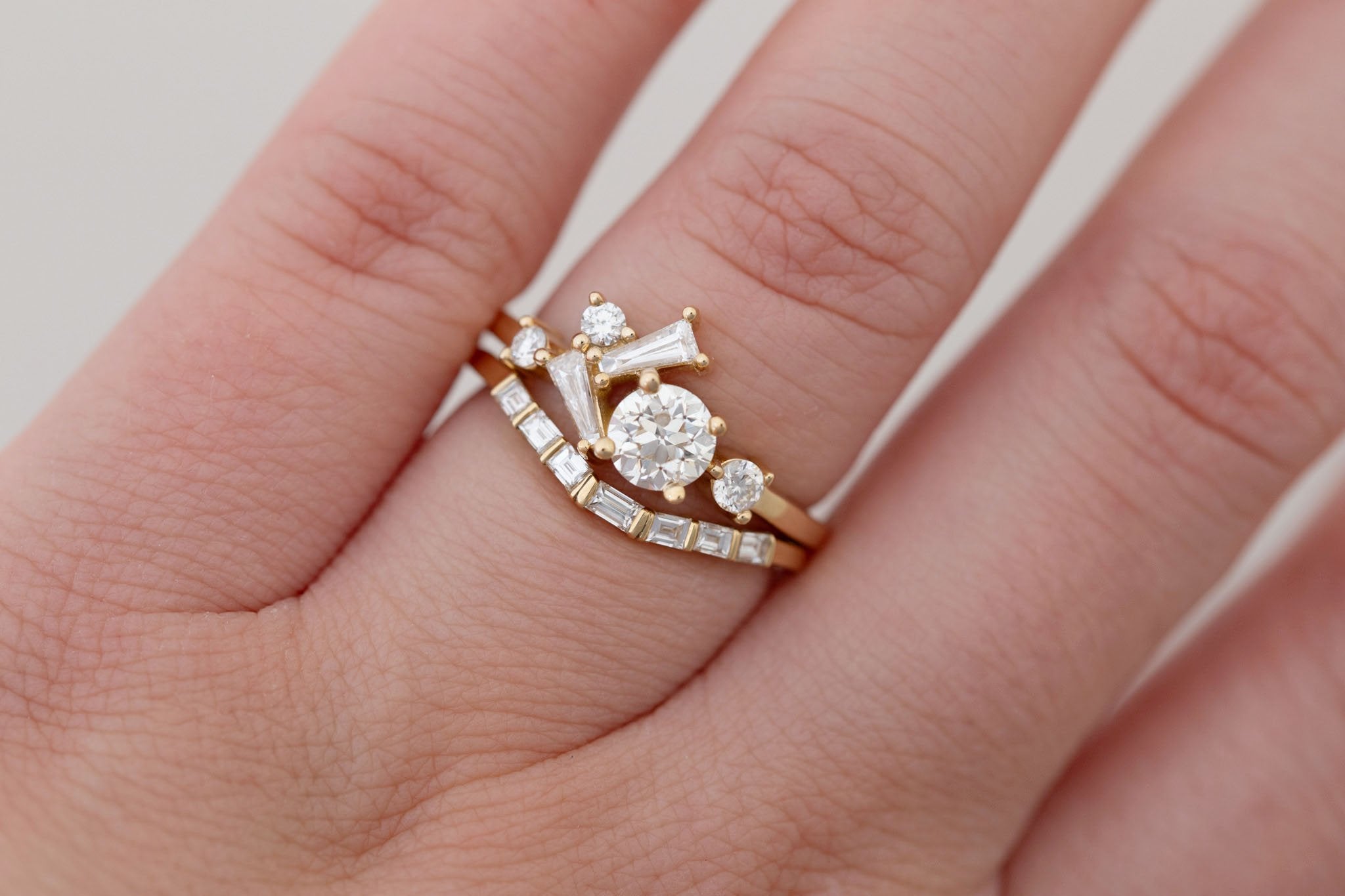 Rowan Ring | Old European Cut Diamond + Diamond Cluster Engagement Ring 0.60 ct | 14k Recycled Gold | One of a Kind
