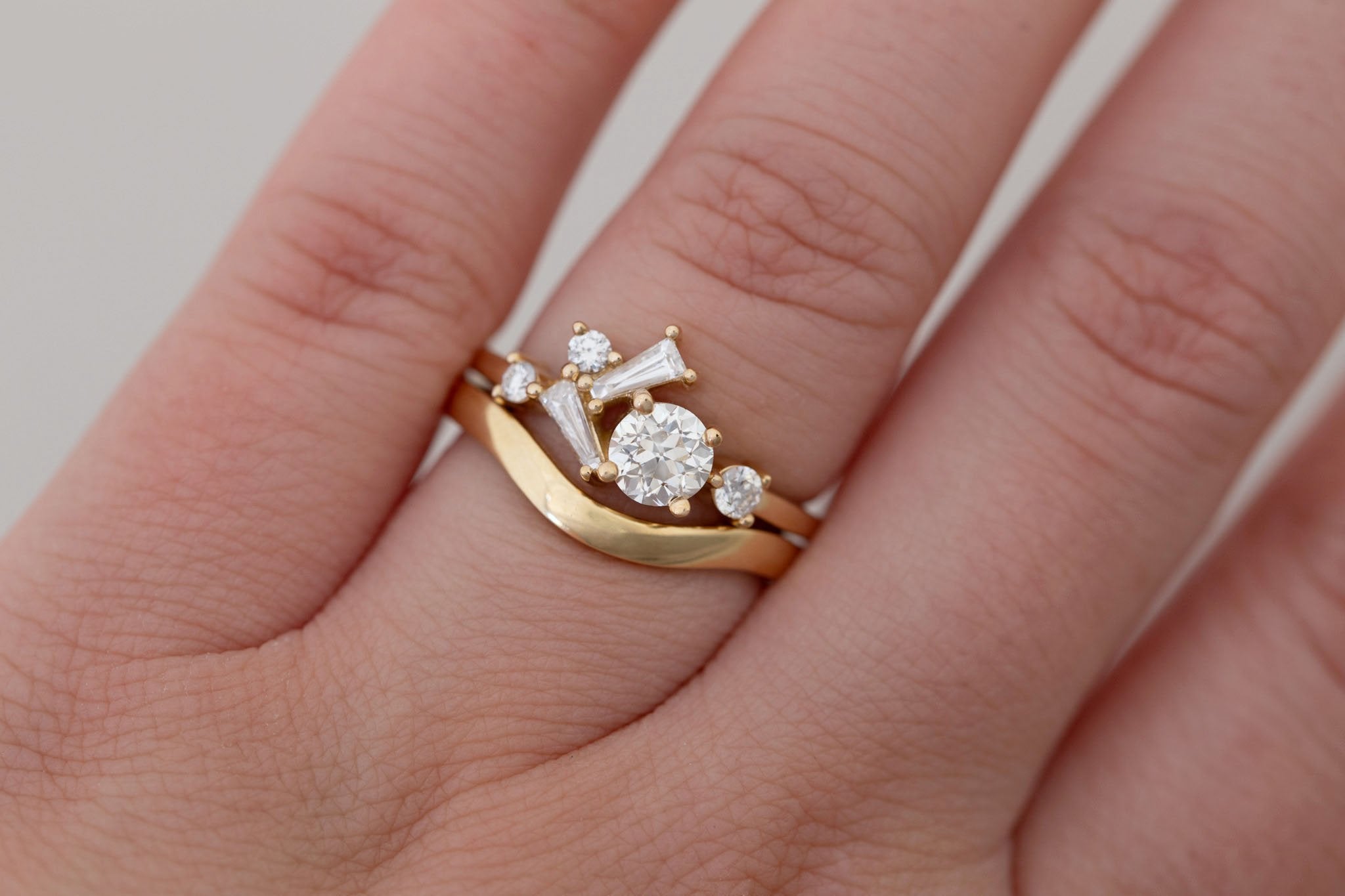 Rowan Ring | Old European Cut Diamond + Diamond Cluster Engagement Ring 0.60 ct | 14k Recycled Gold | One of a Kind