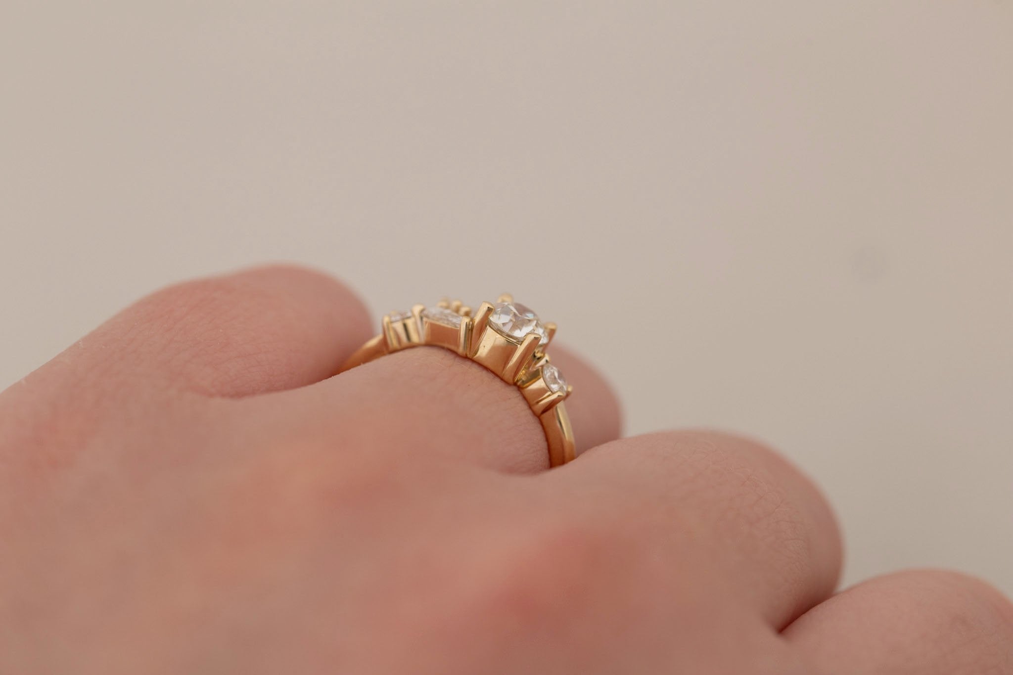 Rowan Ring | Old European Cut Diamond + Diamond Cluster Engagement Ring 0.60 ct | 14k Recycled Gold | One of a Kind