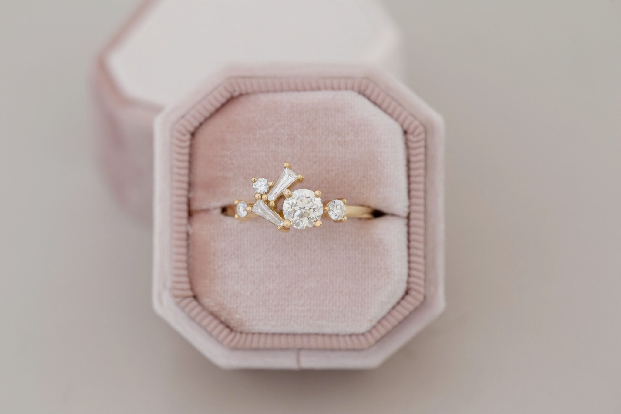 Rowan Ring | Old European Cut Diamond + Diamond Cluster Engagement Ring 0.60 ct | 14k Recycled Gold | One of a Kind