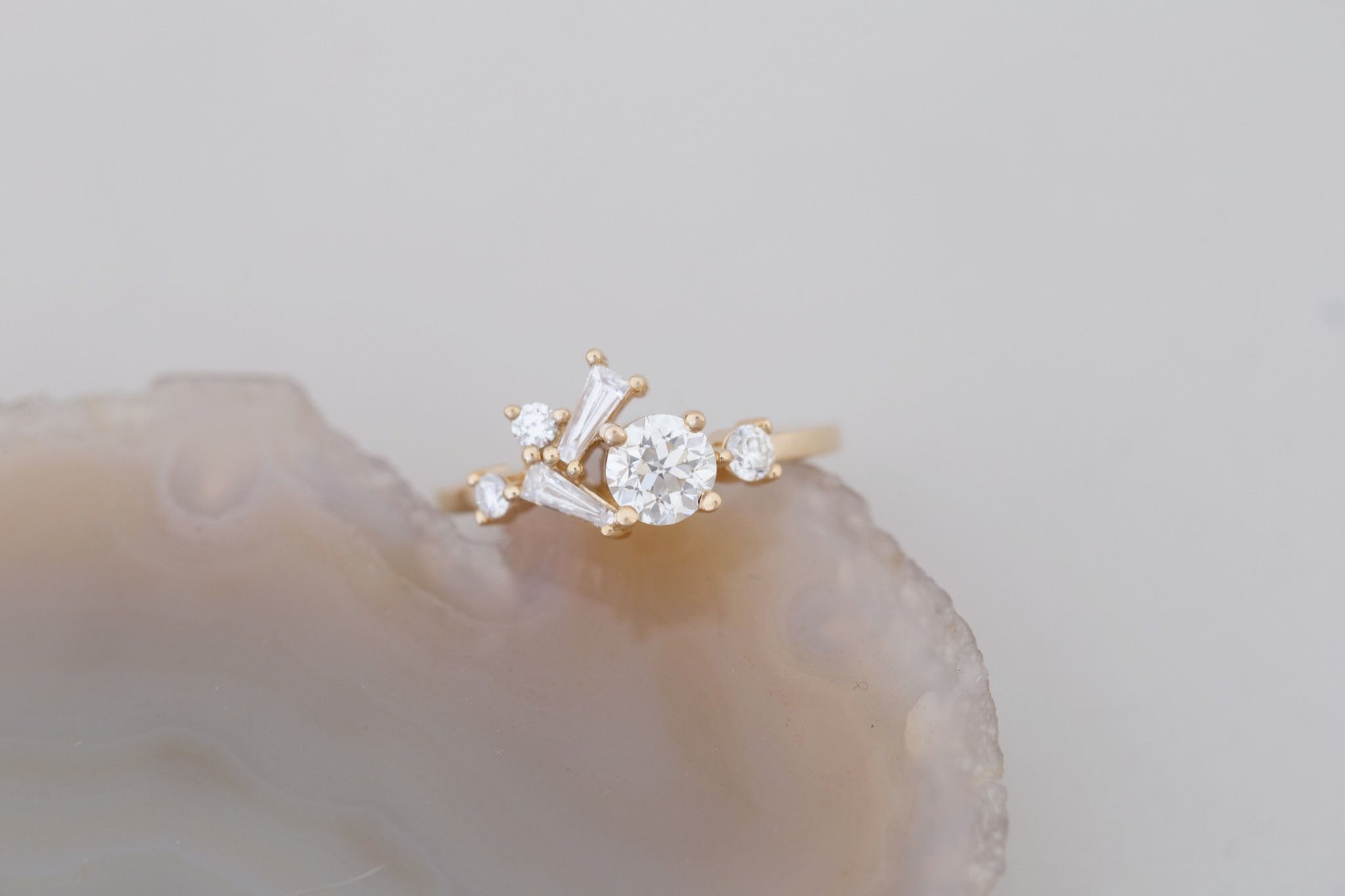 Rowan Ring | Old European Cut Diamond + Diamond Cluster Engagement Ring 0.60 ct | 14k Recycled Gold | One of a Kind