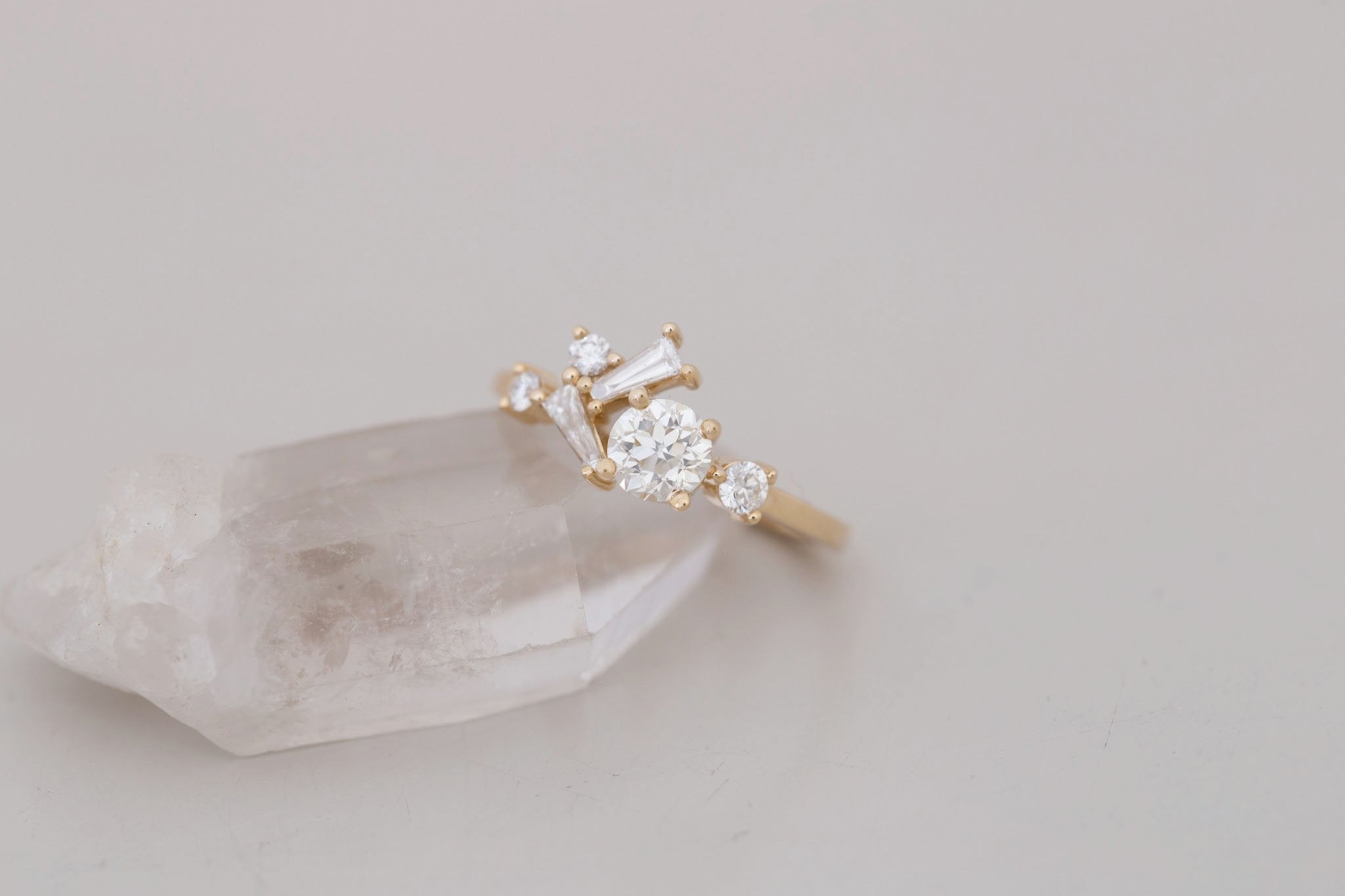 Rowan Ring | Old European Cut Diamond + Diamond Cluster Engagement Ring 0.60 ct | 14k Recycled Gold | One of a Kind