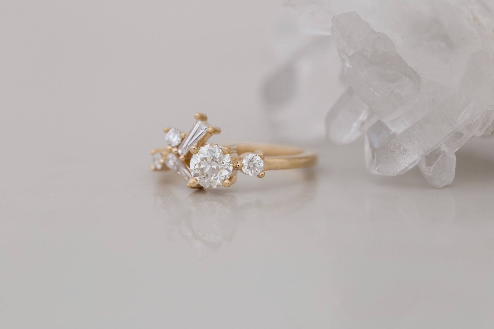Rowan Ring | Old European Cut Diamond + Diamond Cluster Engagement Ring 0.60 ct | 14k Recycled Gold | One of a Kind