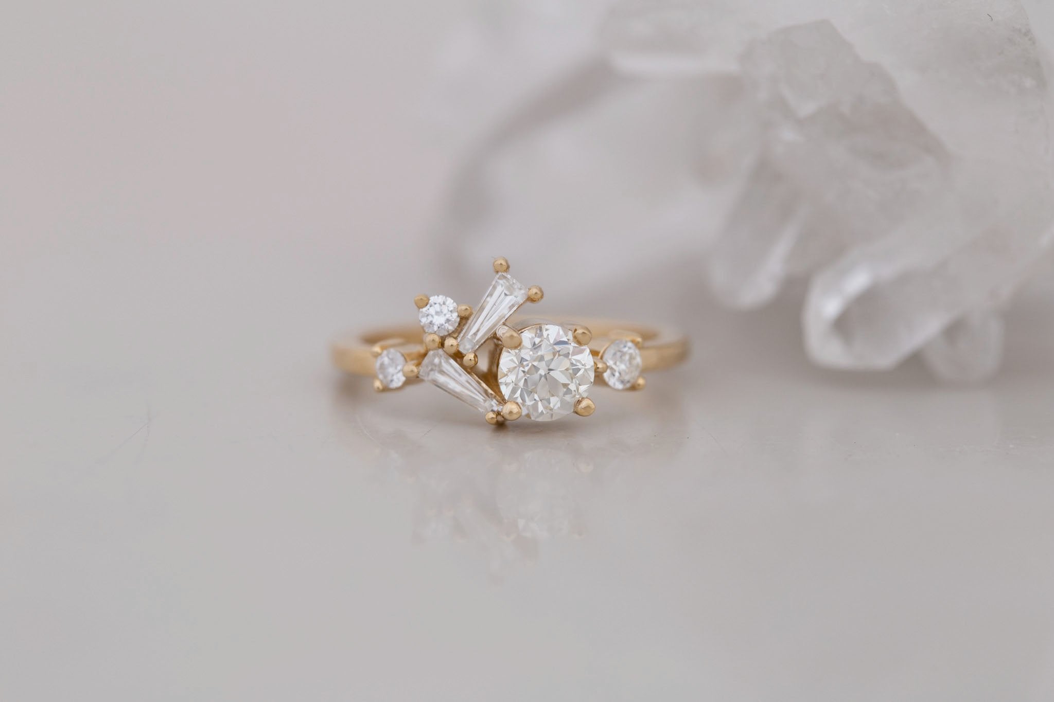 Rowan Ring | Old European Cut Diamond + Diamond Cluster Engagement Ring 0.60 ct | 14k Recycled Gold | One of a Kind