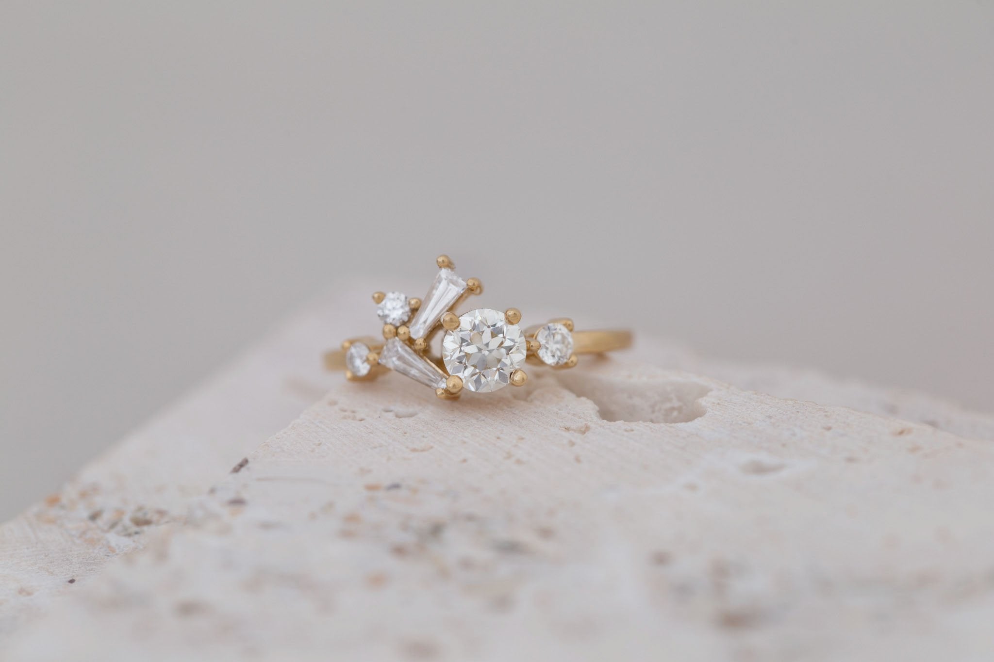 Rowan Ring | Old European Cut Diamond + Diamond Cluster Engagement Ring 0.60 ct | 14k Recycled Gold | One of a Kind