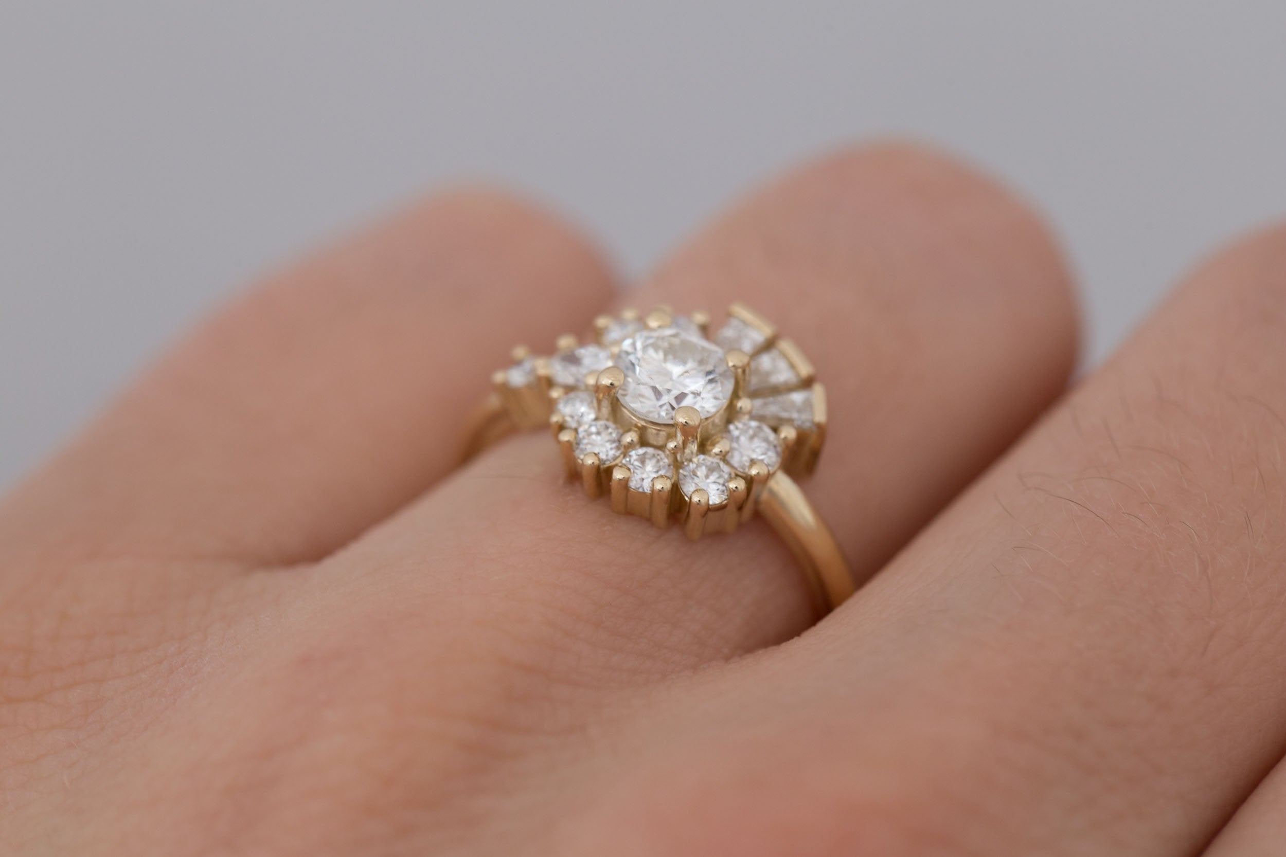 Nerine Ring | Transitional Cut Diamond + Diamond Cluster Engagement Ring 0.61 ct | 14k Recycled Gold