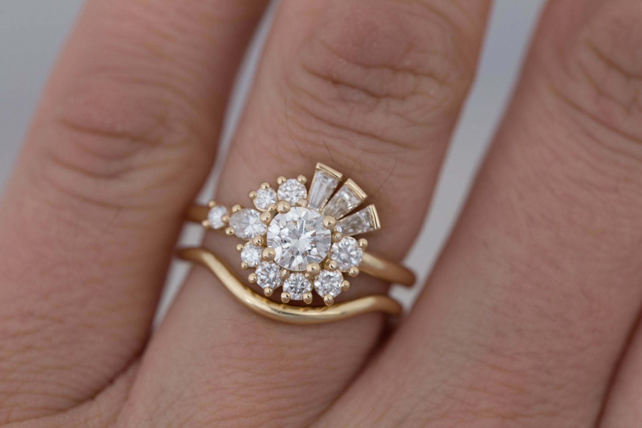 Nerine Ring | Transitional Cut Diamond + Diamond Cluster Engagement Ring 0.61 ct | 14k Recycled Gold