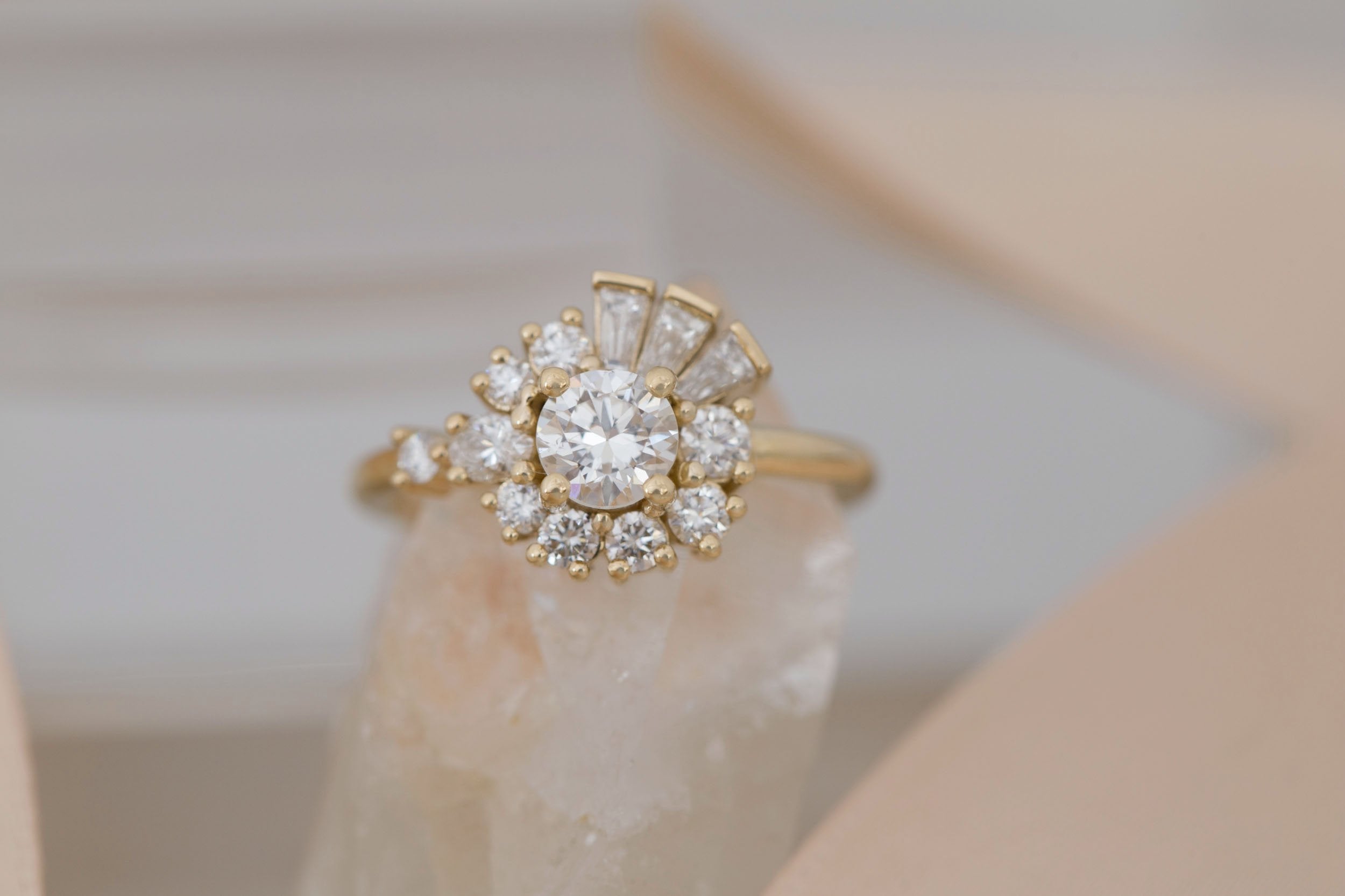 Nerine Ring | Transitional Cut Diamond + Diamond Cluster Engagement Ring 0.61 ct | 14k Recycled Gold