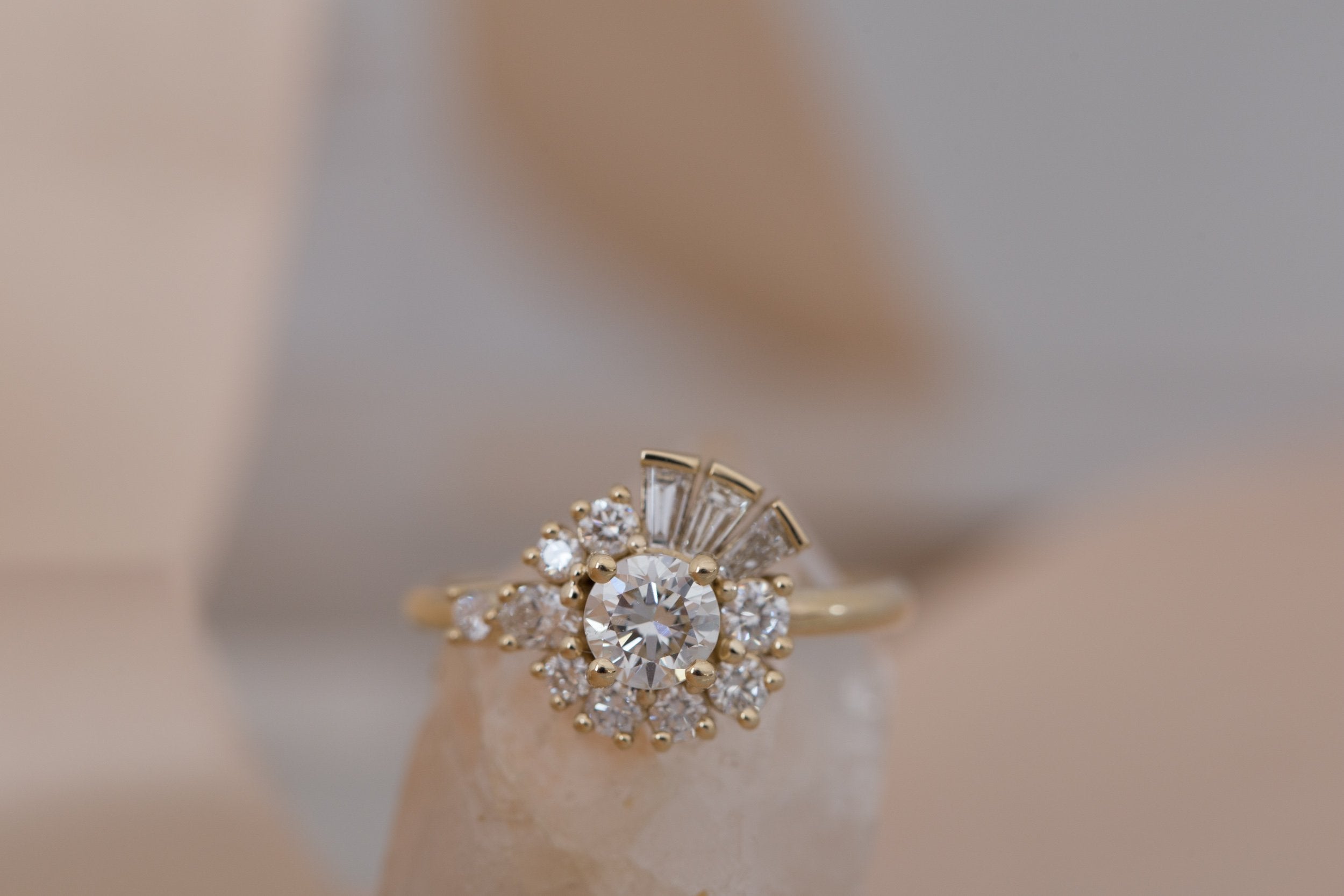 Nerine Ring | Transitional Cut Diamond + Diamond Cluster Engagement Ring 0.61 ct | 14k Recycled Gold