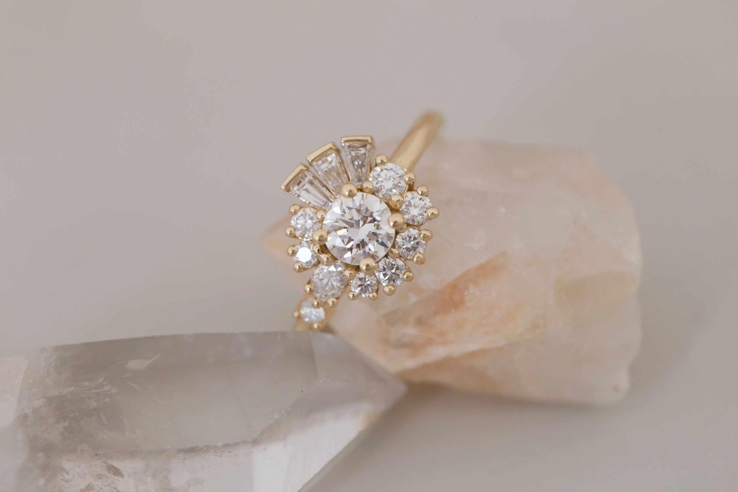 Nerine Ring | Transitional Cut Diamond + Diamond Cluster Engagement Ring 0.61 ct | 14k Recycled Gold