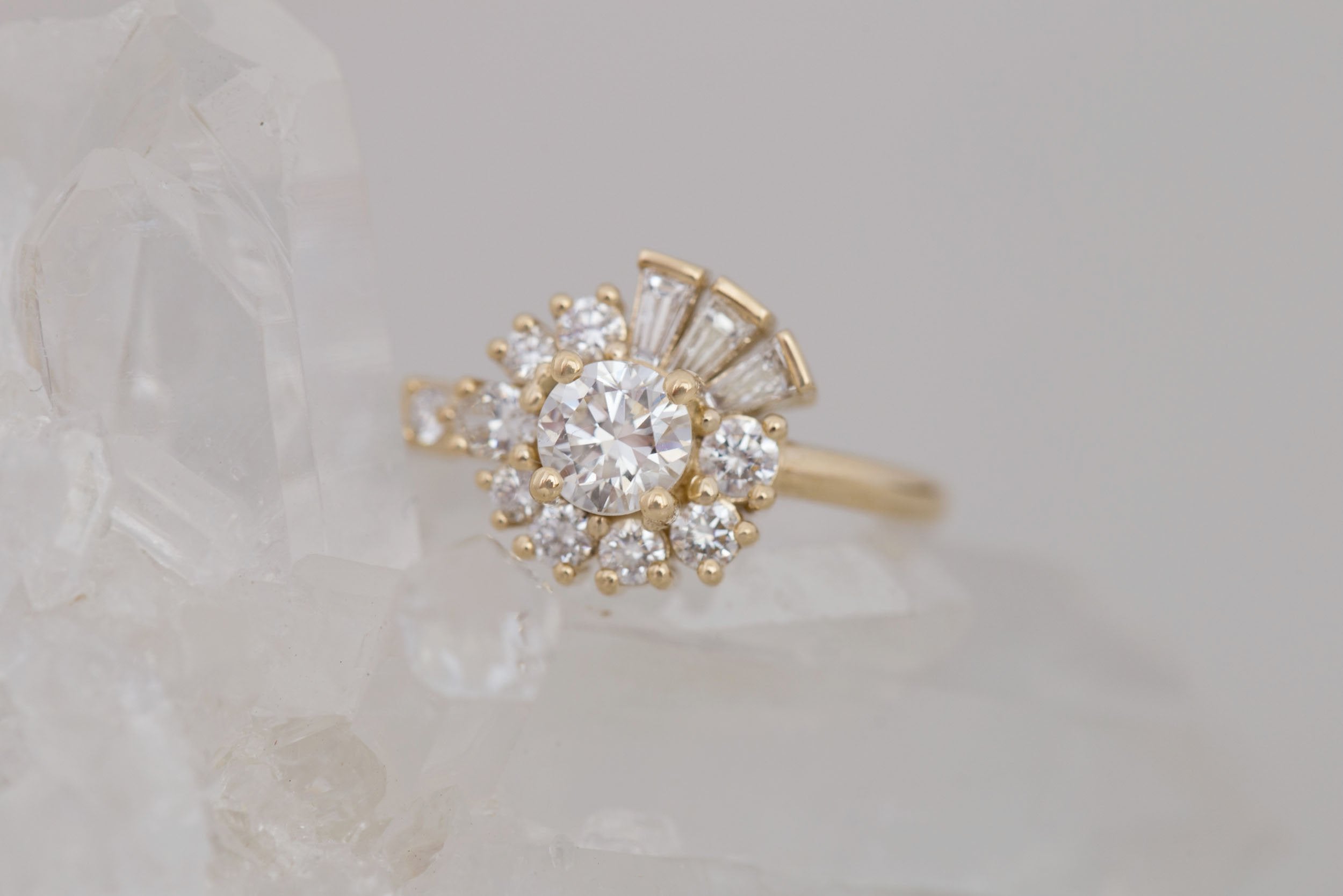 Nerine Ring | Transitional Cut Diamond + Diamond Cluster Engagement Ring 0.61 ct | 14k Recycled Gold