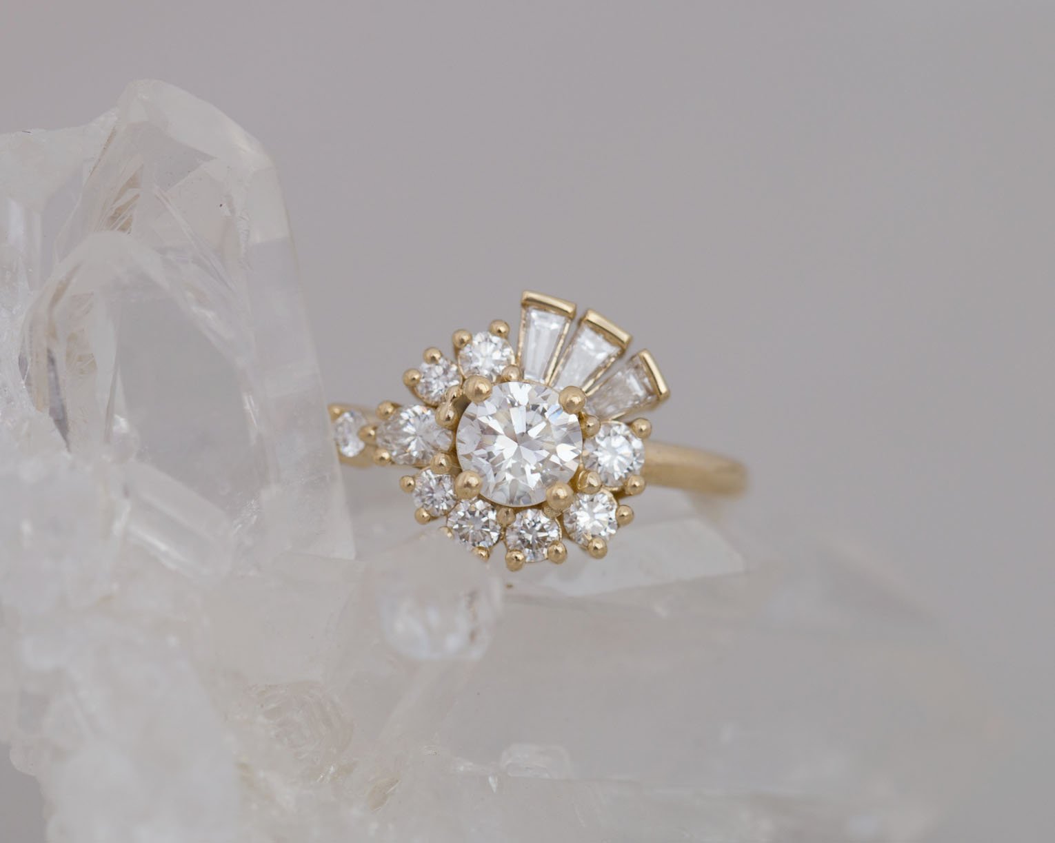 Nerine Ring | Transitional Cut Diamond + Diamond Cluster Engagement Ring 0.61 ct | 14k Recycled Gold
