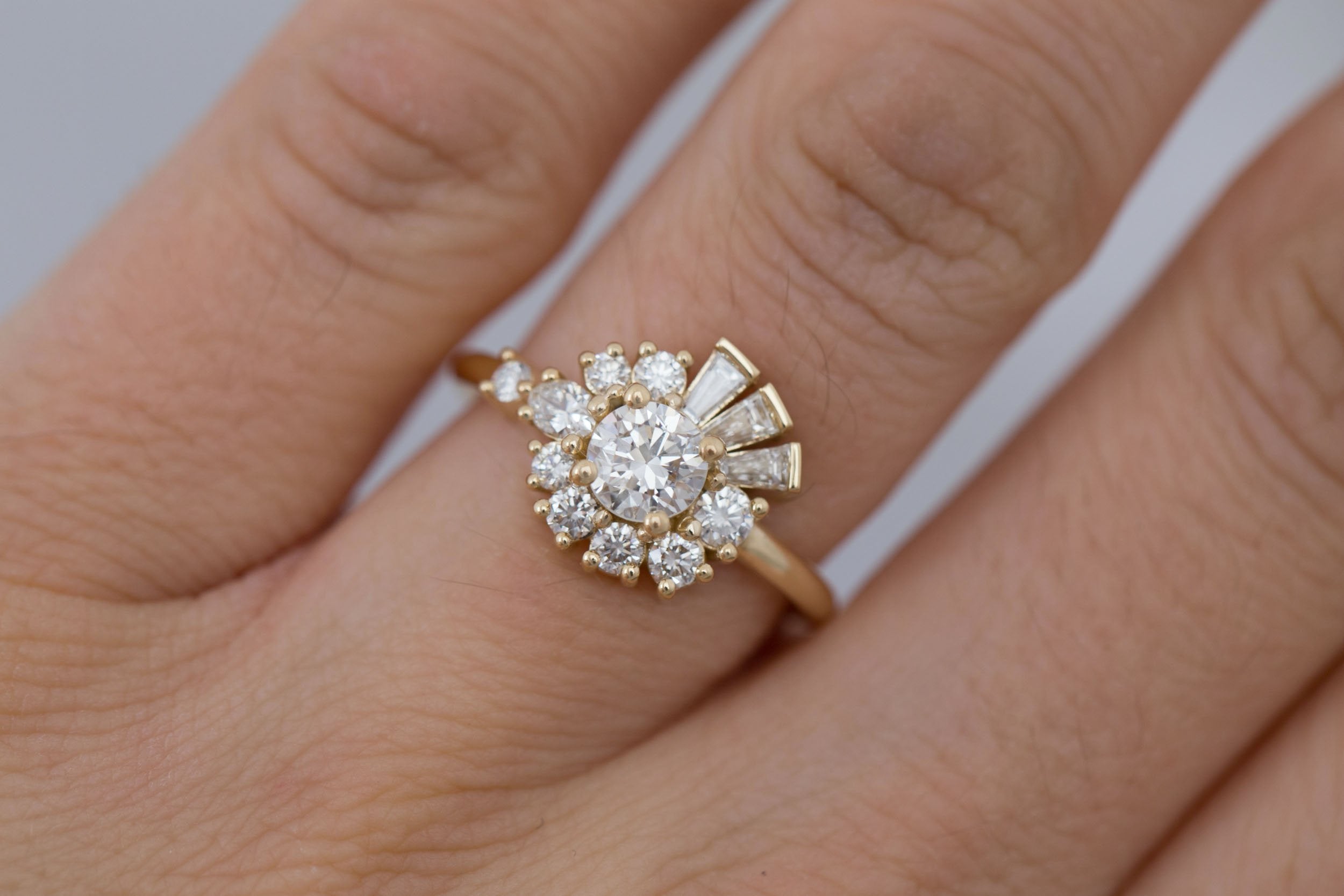Nerine Ring | Transitional Cut Diamond + Diamond Cluster Engagement Ring 0.61 ct | 14k Recycled Gold