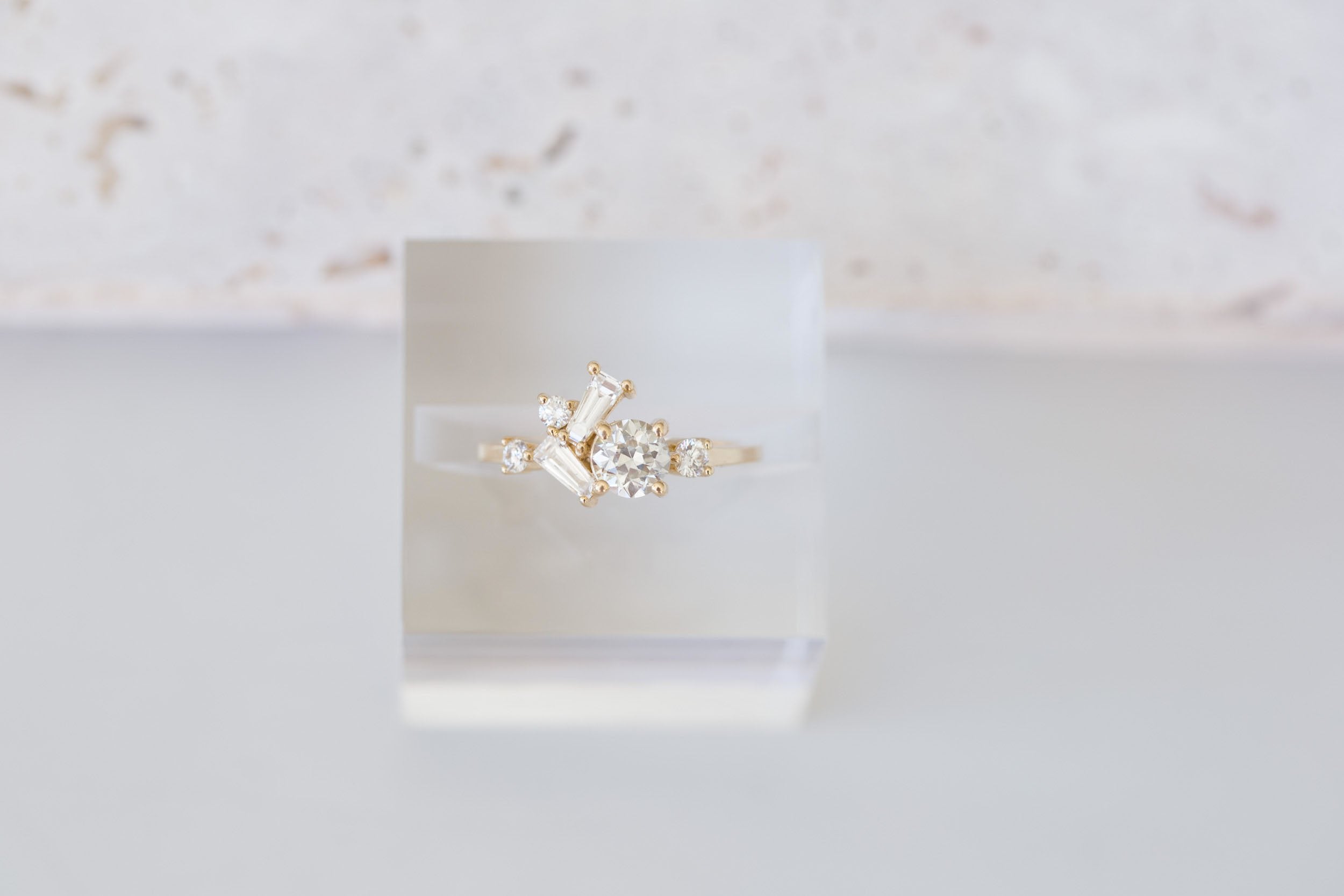 Rowan Ring | Old European Cut Diamond + Diamond Cluster Engagement Ring 0.63 ct | 14k Recycled Gold | One of a Kind