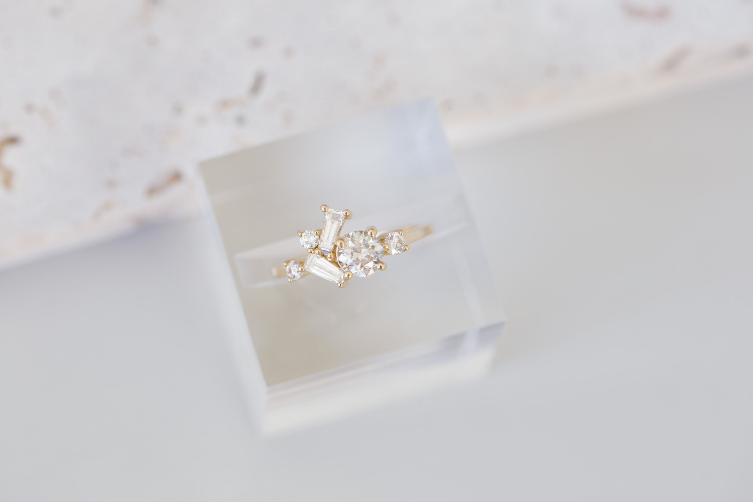 Rowan Ring | Old European Cut Diamond + Diamond Cluster Engagement Ring 0.63 ct | 14k Recycled Gold | One of a Kind