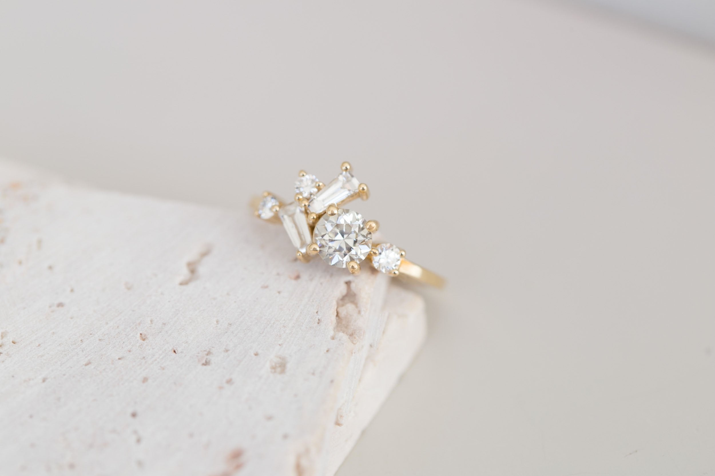 Rowan Ring | Old European Cut Diamond + Diamond Cluster Engagement Ring 0.63 ct | 14k Recycled Gold | One of a Kind